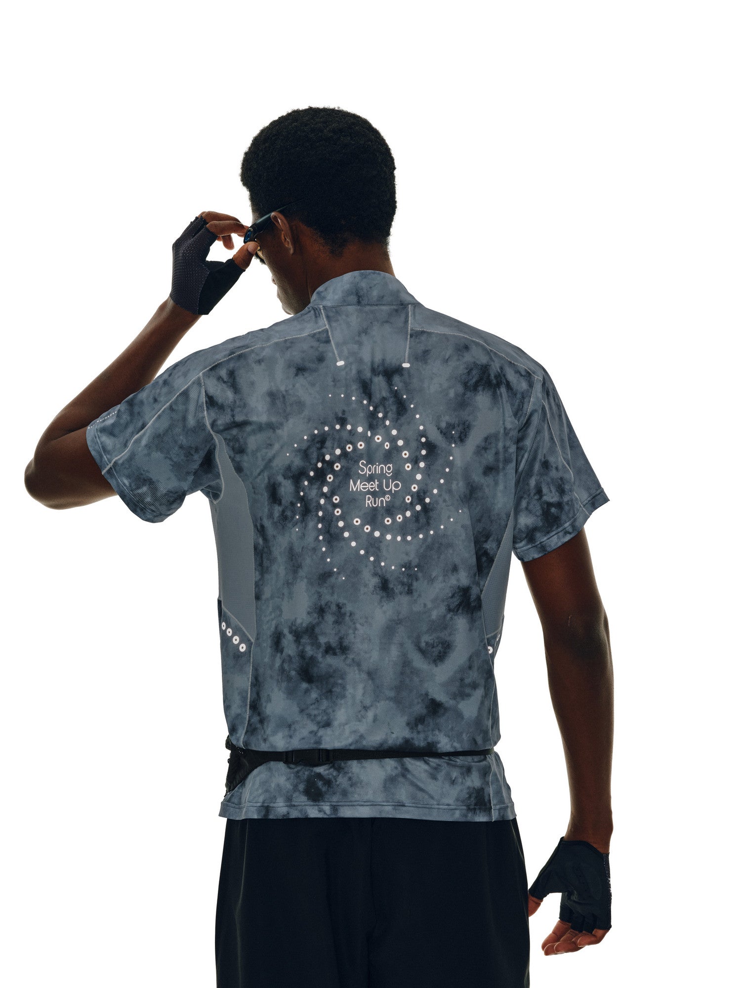FPA Quick-Dry Tie-Dye Paneled Sports Short Sleeve Outdoor Cool Touch Half-Zip T-Shirt for Men