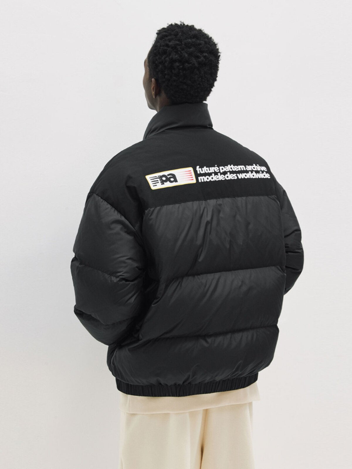 FPA Square Text Layout Down Jacket – Chinese Streetwear Winter Puffer Coat, Thick Warm Black Down Outerwear