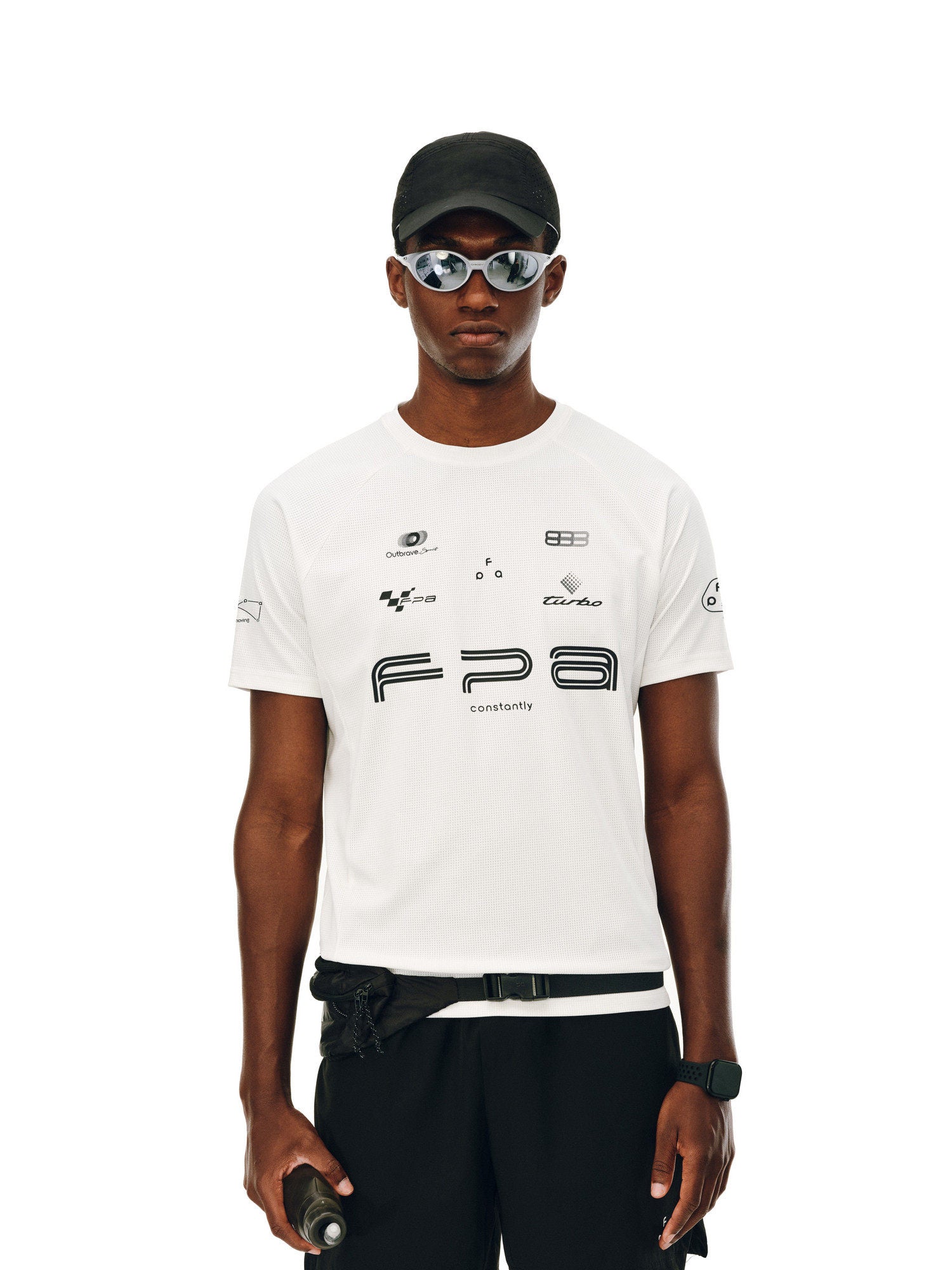 FPA Racing Motorsport Logo Raglan Short Sleeve Summer Quick-Dry Crew Neck T-Shirt for Men, Black/White