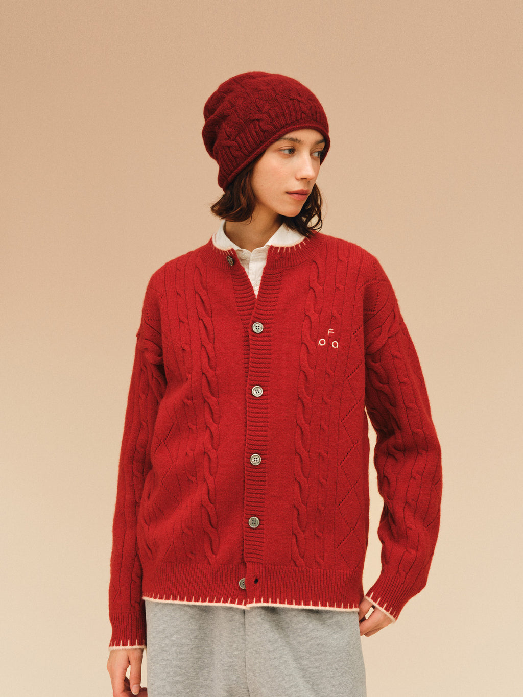 FPA Color-Block Cardigan Sweater – Chinese New Year Red Knit Coat for Him and Her