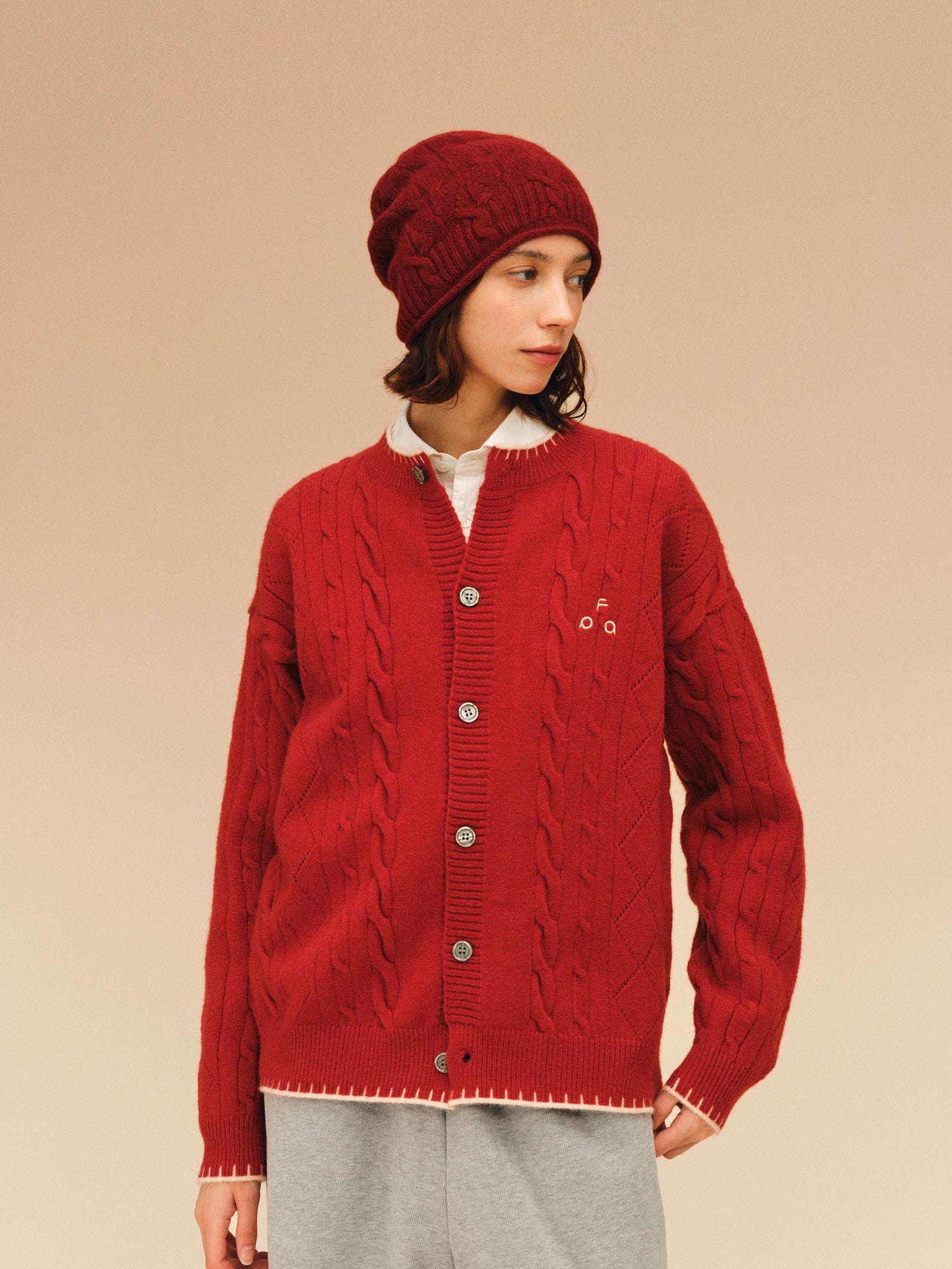 FPA Color-Block Cardigan Sweater – Chinese New Year Red Knit Coat for Him and Her