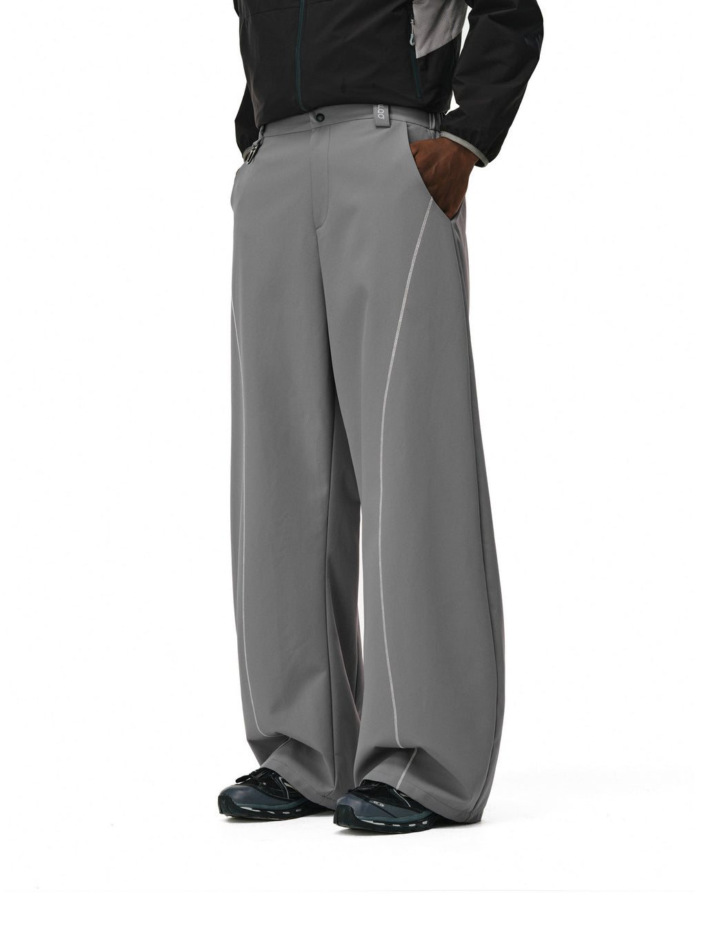 FPA Outdoor Curved-Leg Pants with Contrast Color Wide-Leg Trousers