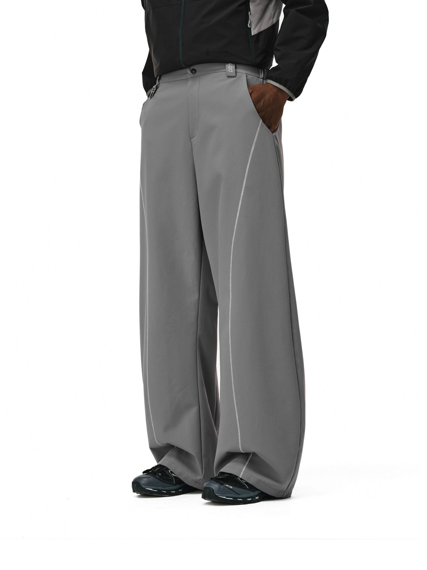 FPA Outdoor Curved-Leg Pants with Contrast Color Wide-Leg Trousers