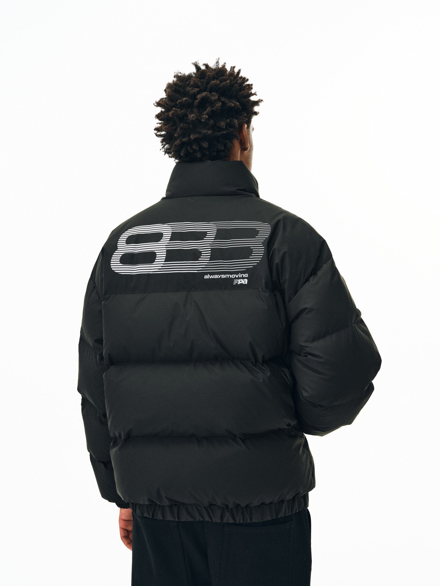 FPA Matte Phantom 8 Logo Basic Cotton Padded Jacket - Winter Thick Warm Stand Collar Cold-Proof Chinese Streetwear Black Cotton Coat