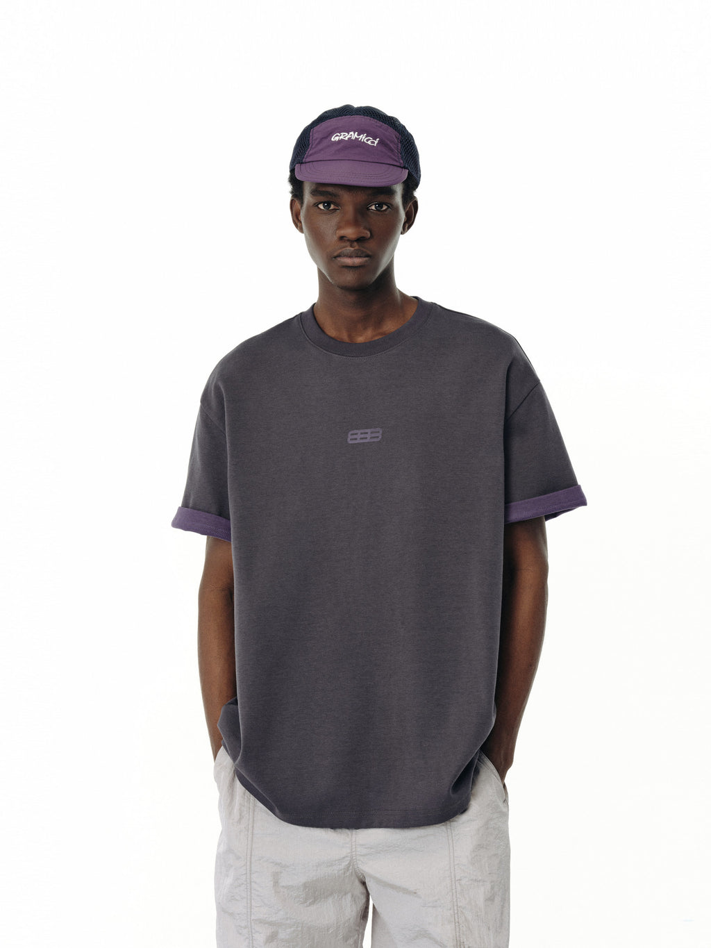 FPA Two-Tone Reversible Sleeve Sports Short Sleeve T-Shirt, Retro Chinese Style, Round Neck, Relaxed Fit, Summer Unisex Tee