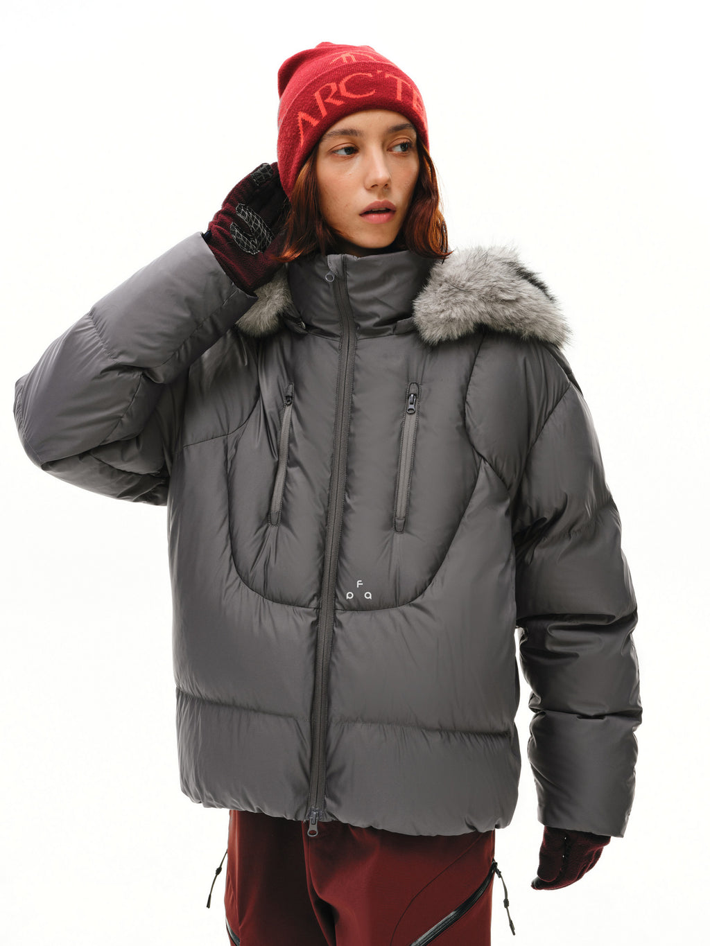 FPA Detachable Fur Collar Warm Quilted Down Jacket with Hood for Couples