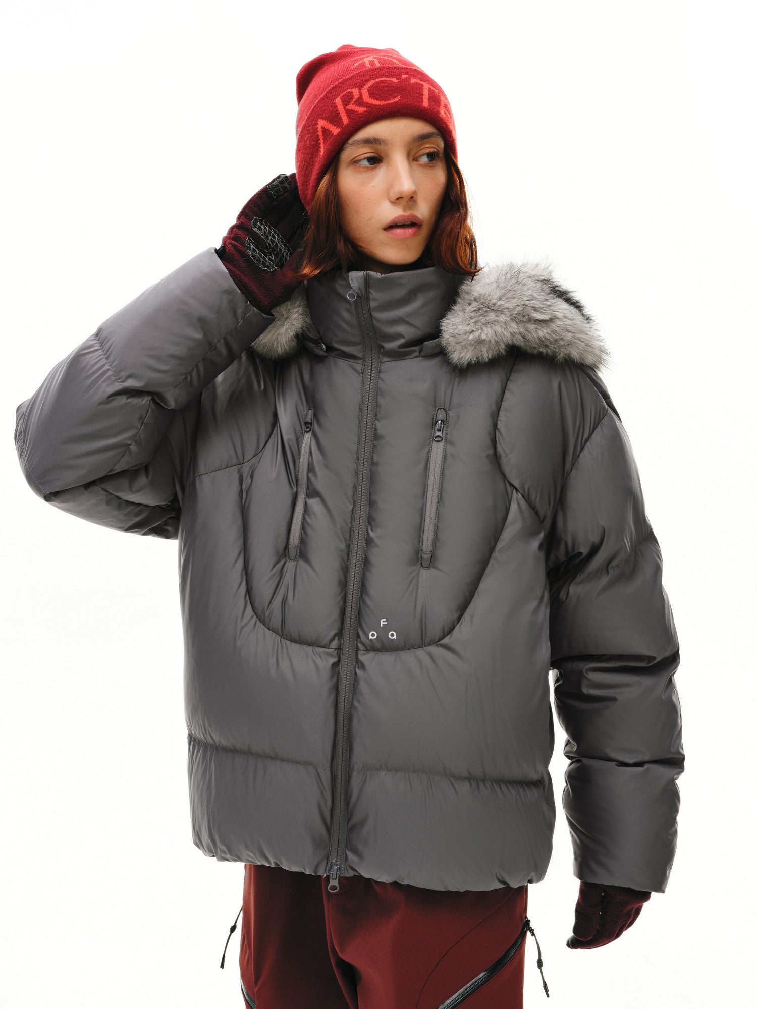 FPA Detachable Fur Collar Warm Quilted Down Jacket with Hood for Couples