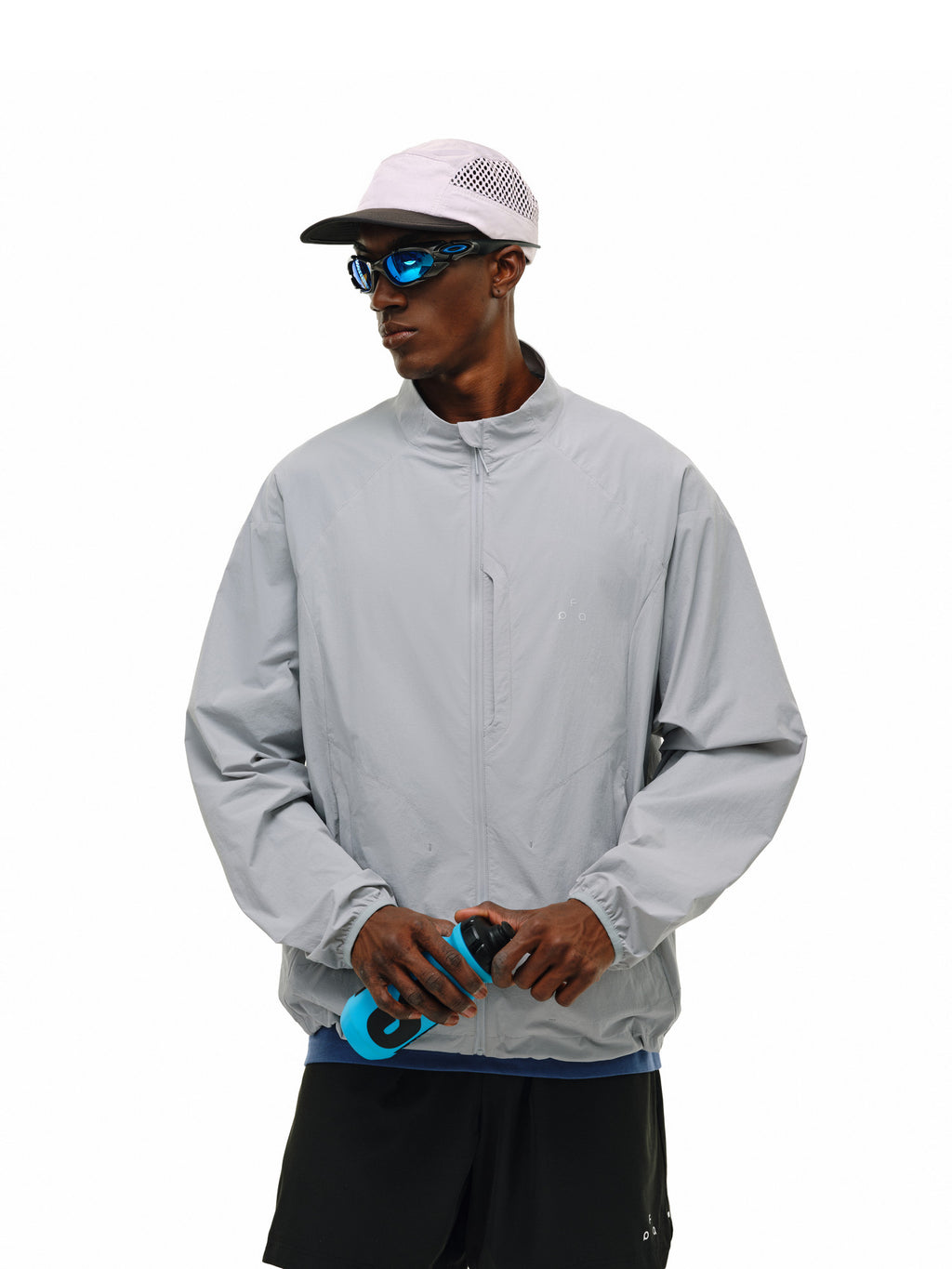 FPA Stand Collar Textured Horizontal Stripe Thin Reflective Sports Jacket - Spring Outdoor Loose Zip-Up Couple Jacket
