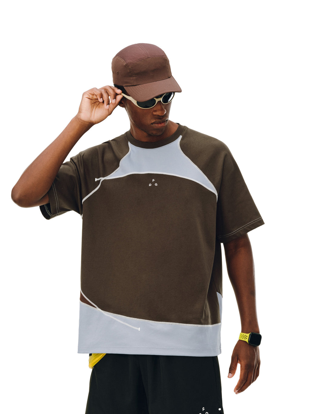 FPA Patchwork Contrast Texture Casual Short-Sleeve T-Shirt, Basic Logo Couple Style, Crew Neck, Summer Short Sleeve Men