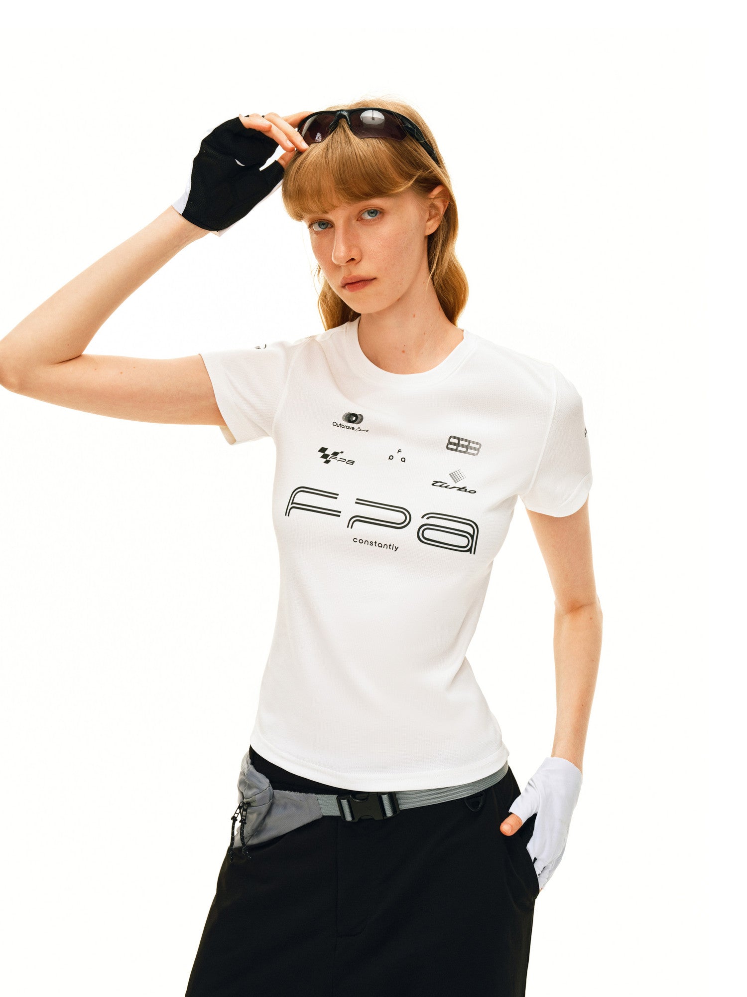 FPA Racing Print Crew Neck Short Sleeve T-Shirt for Women - Summer Athletic Quick-Dry Casual Slim Fit in Black and White
