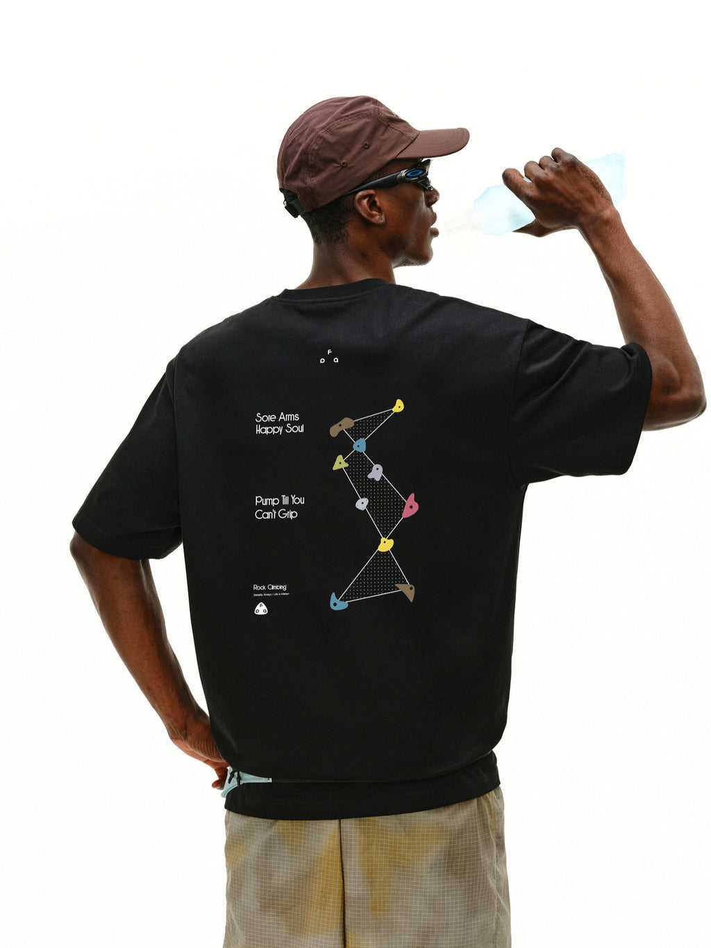 FPA Climbing Graphic Contrast Color COOLMAX Short Sleeve T-Shirt - Quick-Dry Breathable Outdoor Summer Crew Neck Print Tee for Men