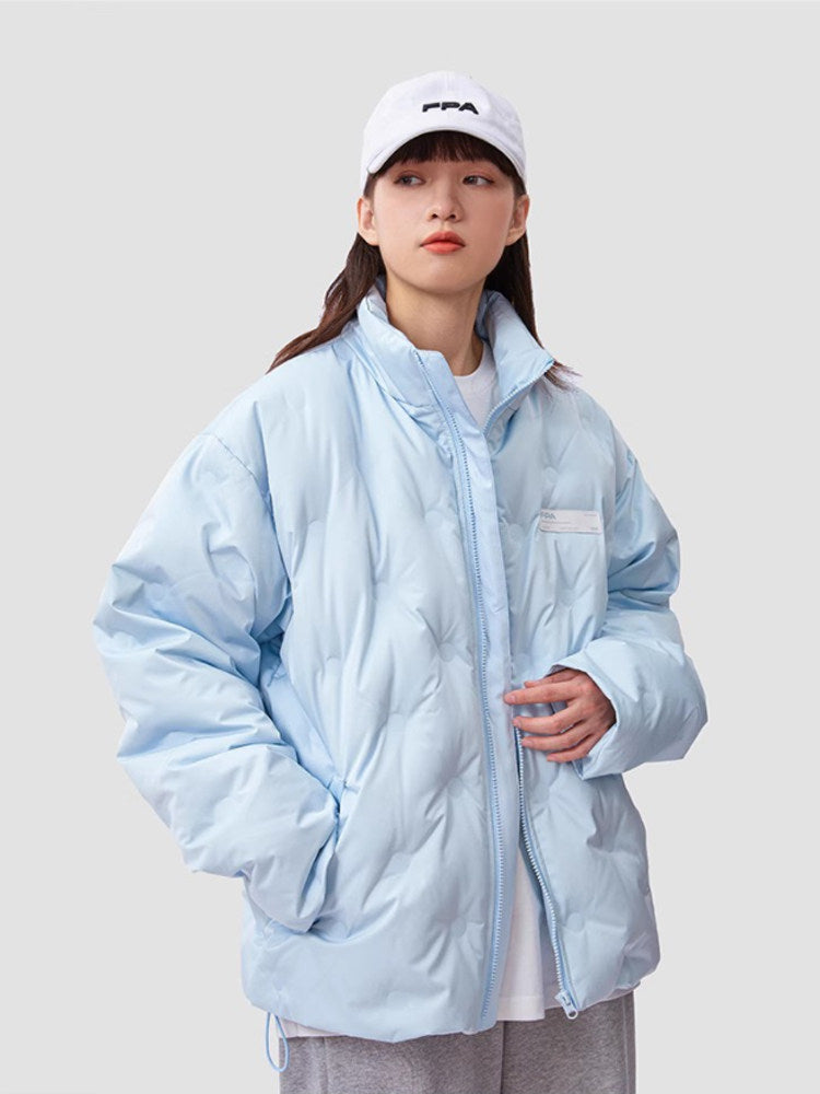 FPA Light Blue Quilted Diamond Pattern Down Jacket – Chinese Streetwear Brand Winter Thickened Short Couple Down Coat for Men
