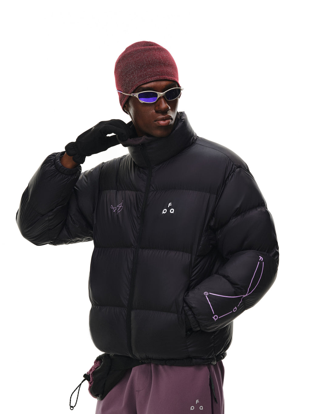 FPA Line Pattern Logo Stand Collar Down Jacket