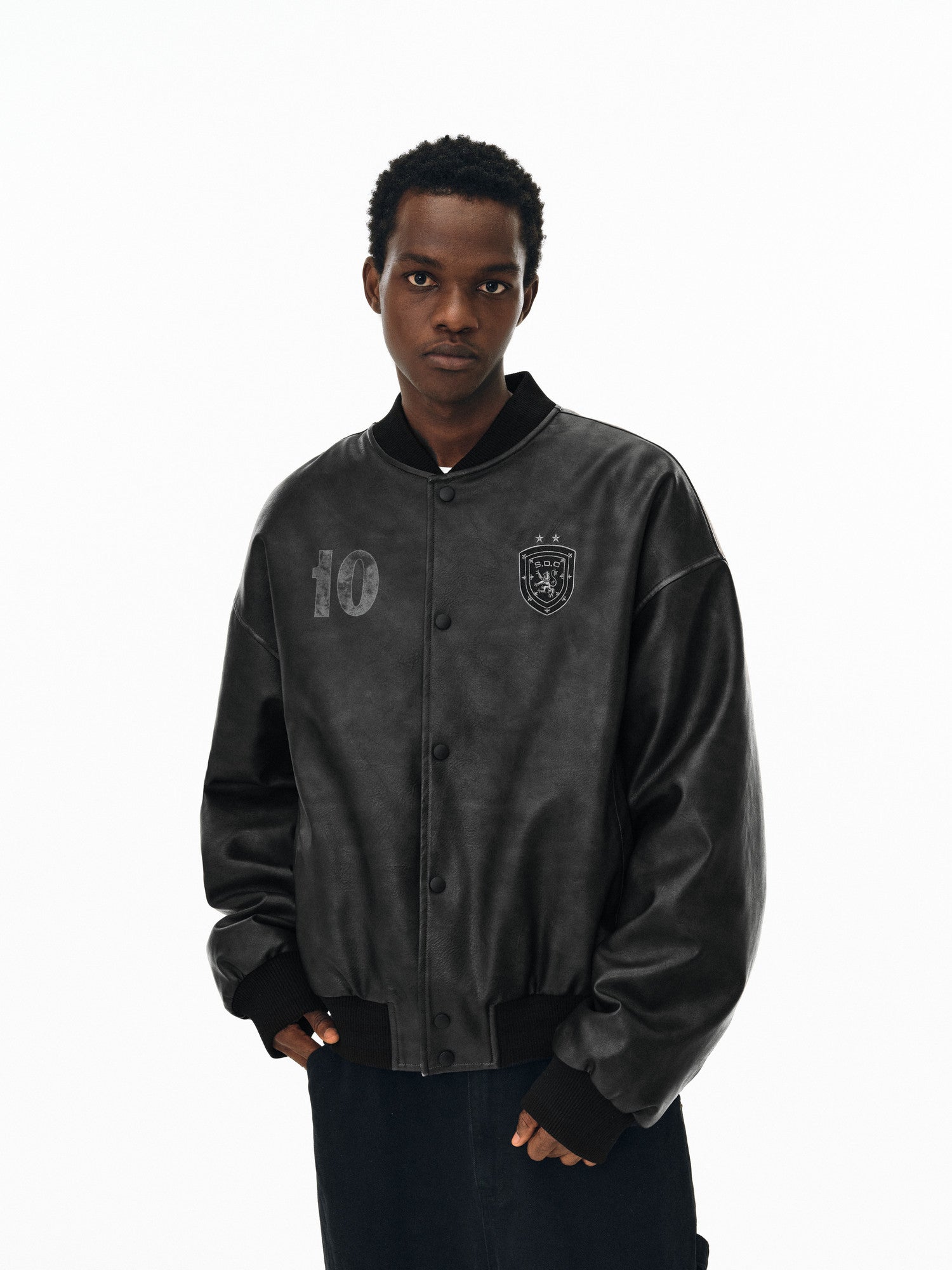 FPA Badge Leather Baseball Jacket - Chinese Streetwear American Motorcycle Racing Style Short Baseball Collar Jacket for Men