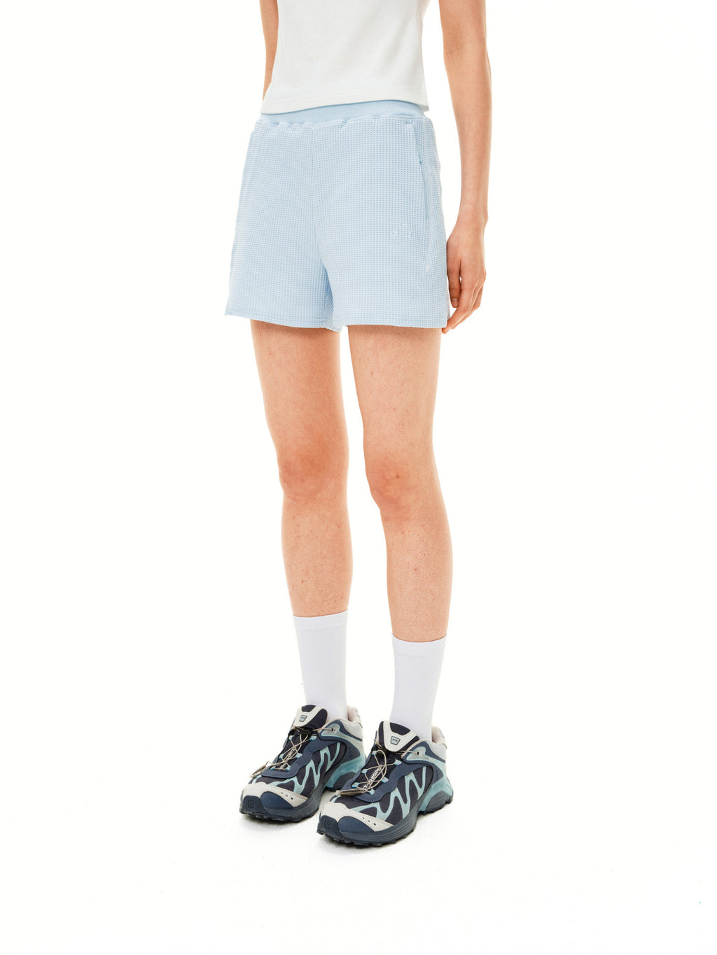 FPA Sport Flower Shadow Knit Texture Shorts for Women - Summer Contrast Zipper Casual 3/4 Shorts