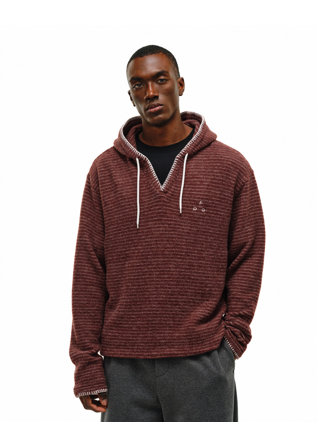 FPA Henry Collar Stripe Hoodie Spring Retro Casual V-Neck Unisex Couple Sweatshirt for Men