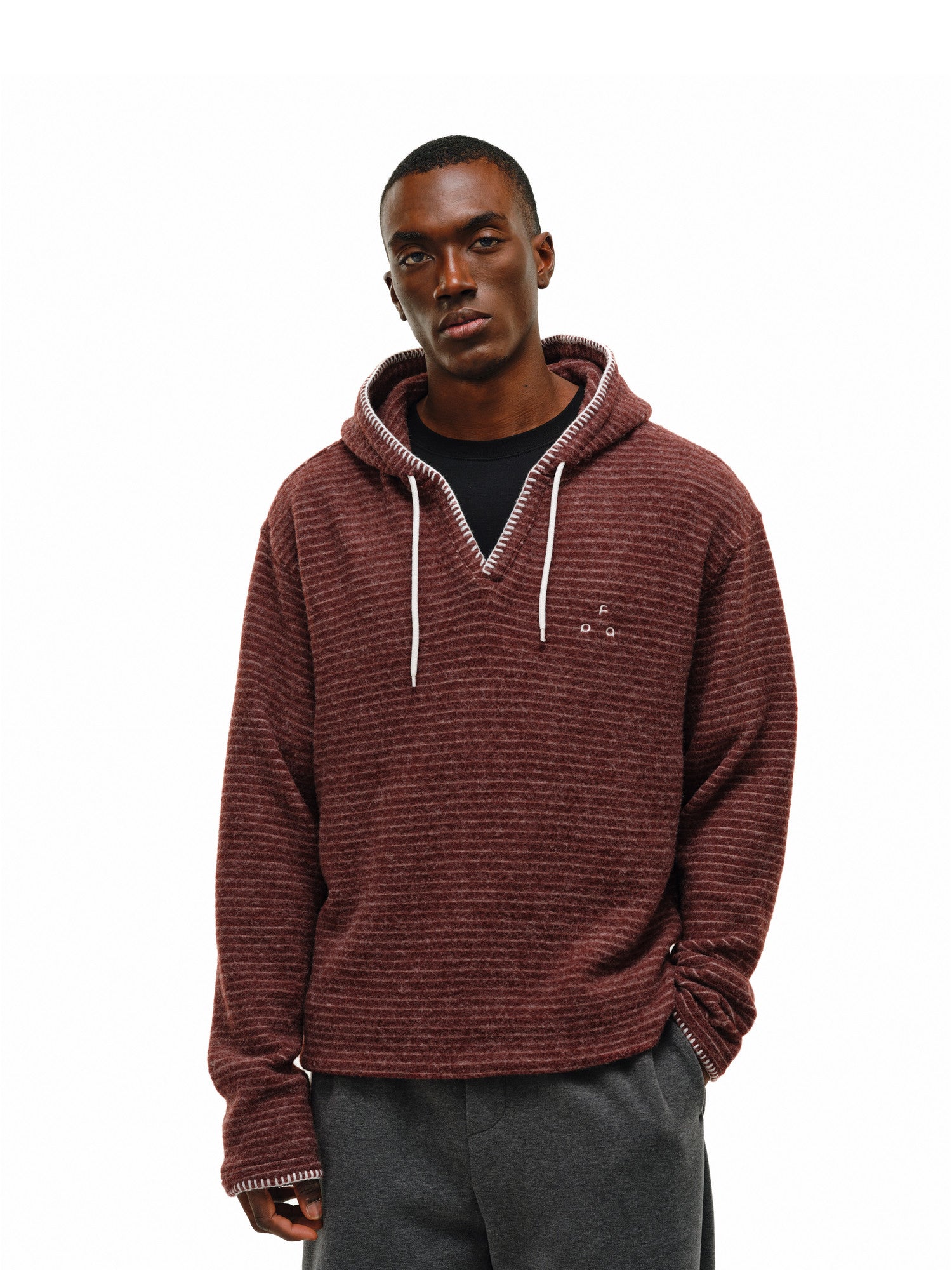 FPA Henry Collar Stripe Hoodie Spring Retro Casual V-Neck Unisex Couple Sweatshirt for Men