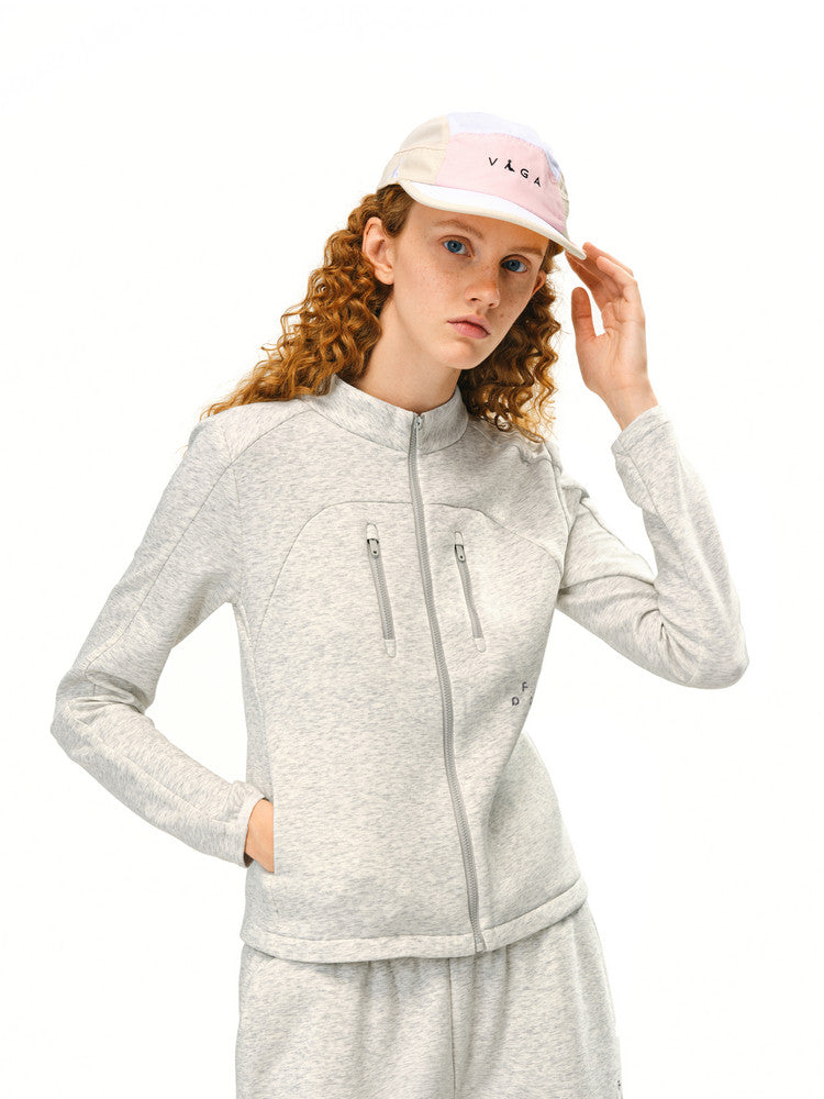 FPA Special Mercerized Silhouette Air Layer Sports Jacket - Chinese Streetwear Spring/Fall Casual Set, Stand Collar Short Jacket for Women