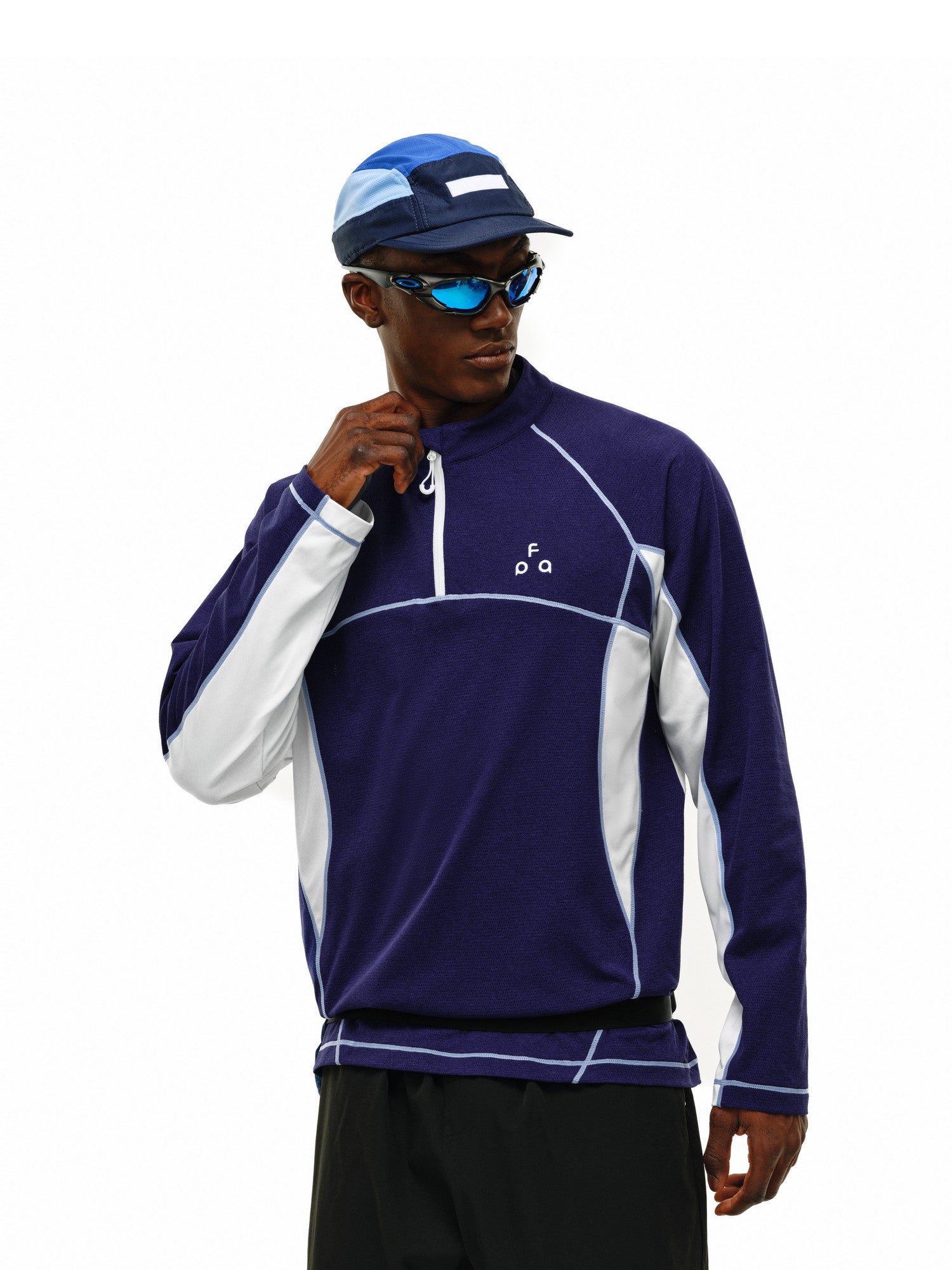 FPA Color-Block Half-Zip Long-Sleeve Top – Spring Minimalist Design Mock Neck Unisex T-Shirt