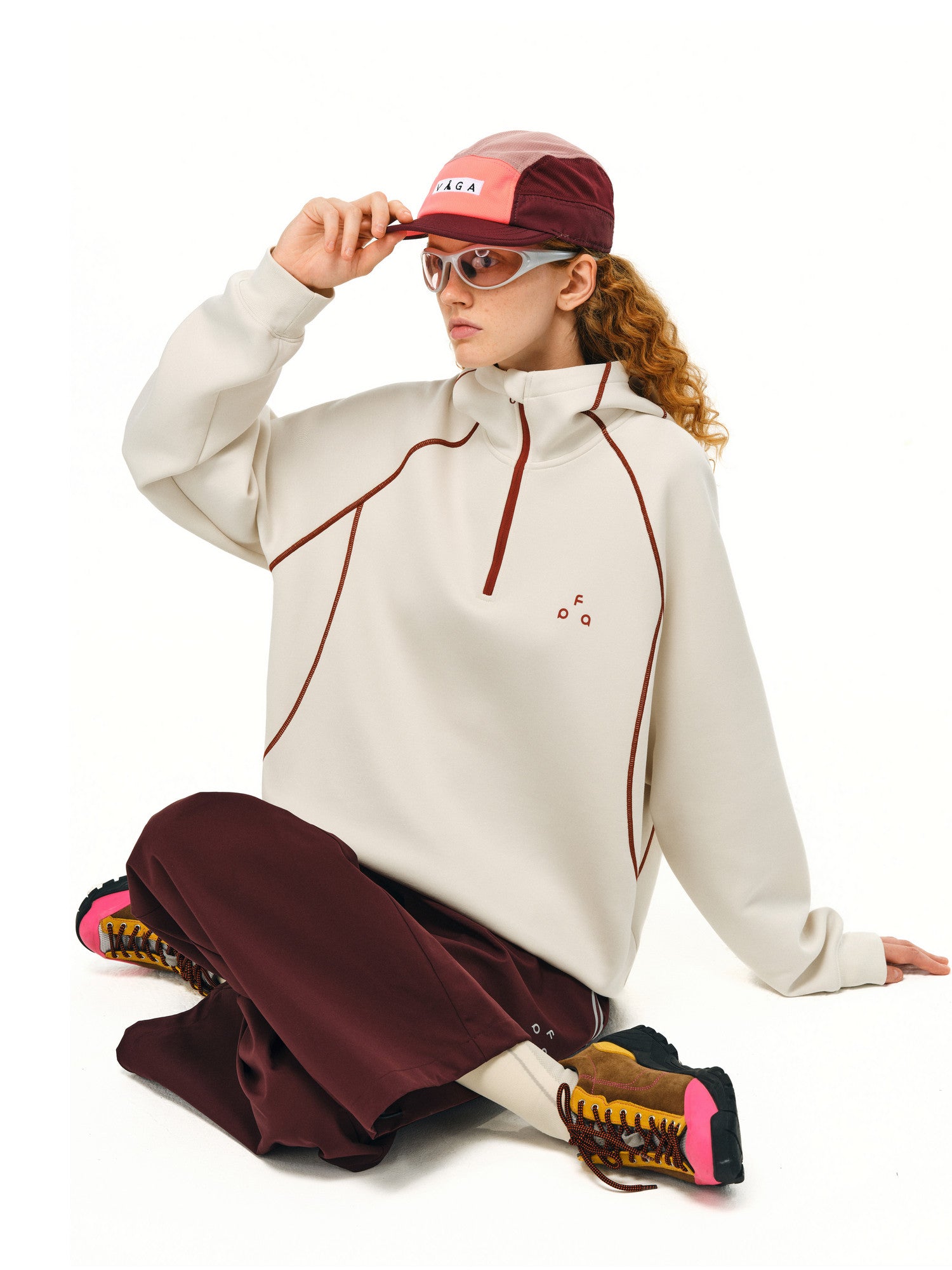 FPA Thermal Hooded Half-Zip Sweatshirt with Contrast Color - Chinese Streetwear Loose Fit Heavyweight Couple Hoodie