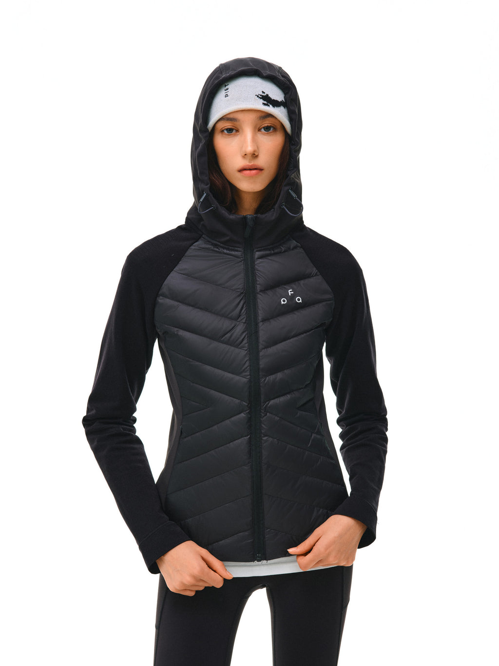 FPA Women's Hooded Quilted Down Jacket with Contrast Panels, Autumn/Winter Outdoor Sports Warm White Down Coat