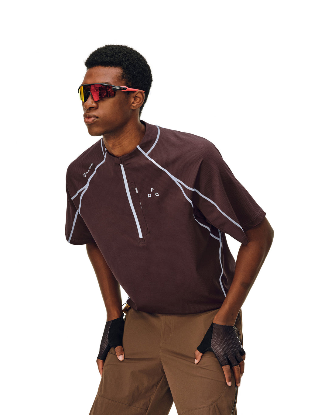 FPA Sports Contrast Stitch Short Sleeve Summer Outdoor Quick-Dry Cool Half-Zip Cycling Shirt Casual Couple T-Shirt