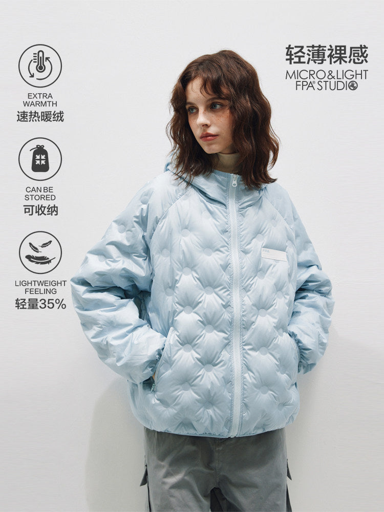 Lightweight 90% White Duck Down FPA Embossed Hooded Down Jacket, Chinese Streetwear Autumn/Winter Coat