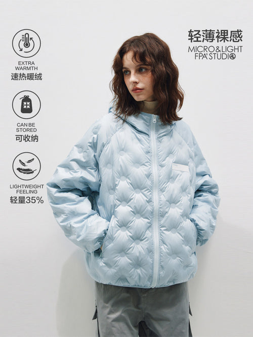 Lightweight 90% White Duck Down FPA Embossed Hooded Down Jacket, Chinese Streetwear Autumn/Winter Coat