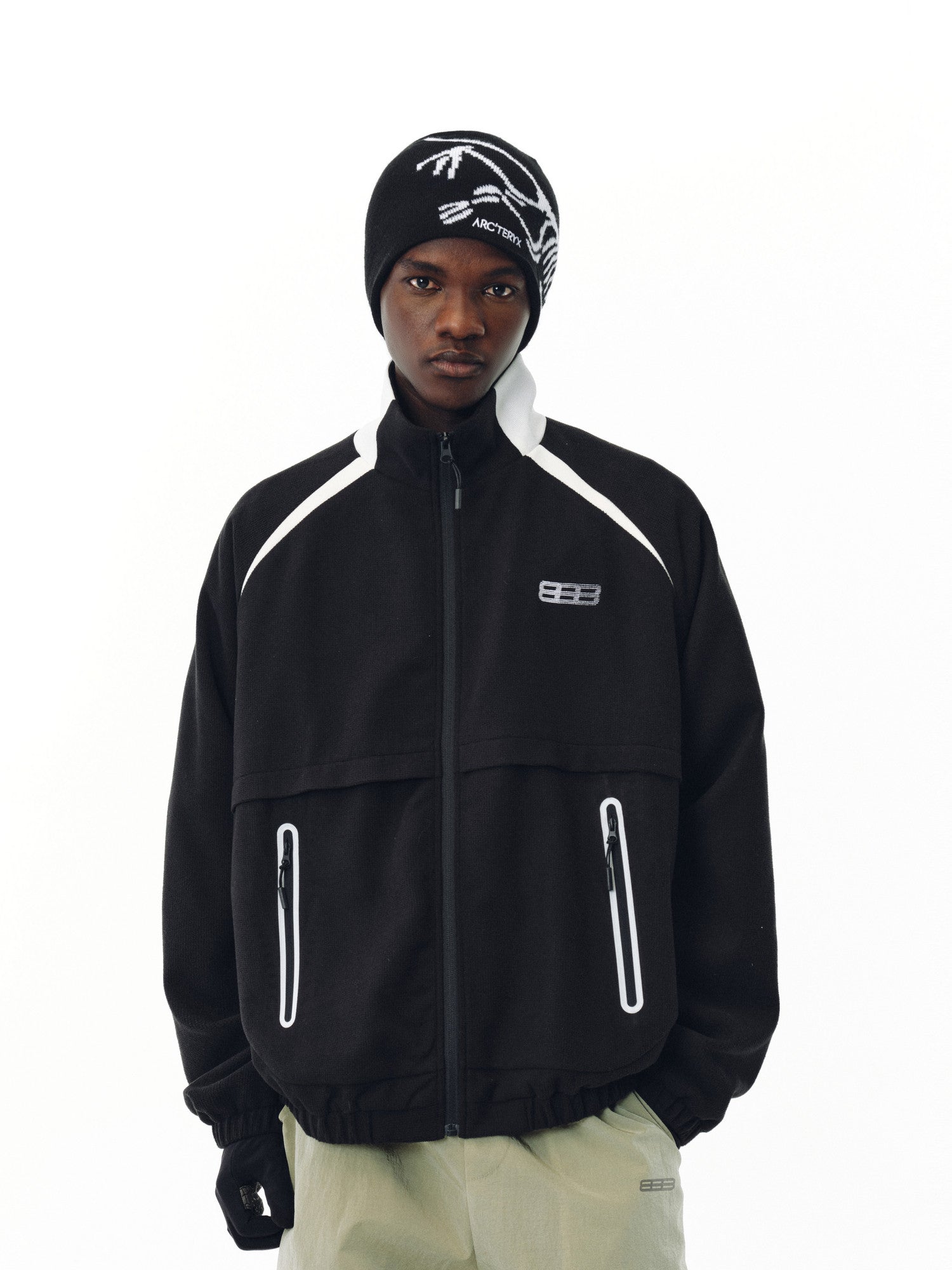 FPA Outdoor Fine-Grid Paneled Jacket - Spring/Fall Loose-Fit American-Style Stand-Collar Black Zip-Up