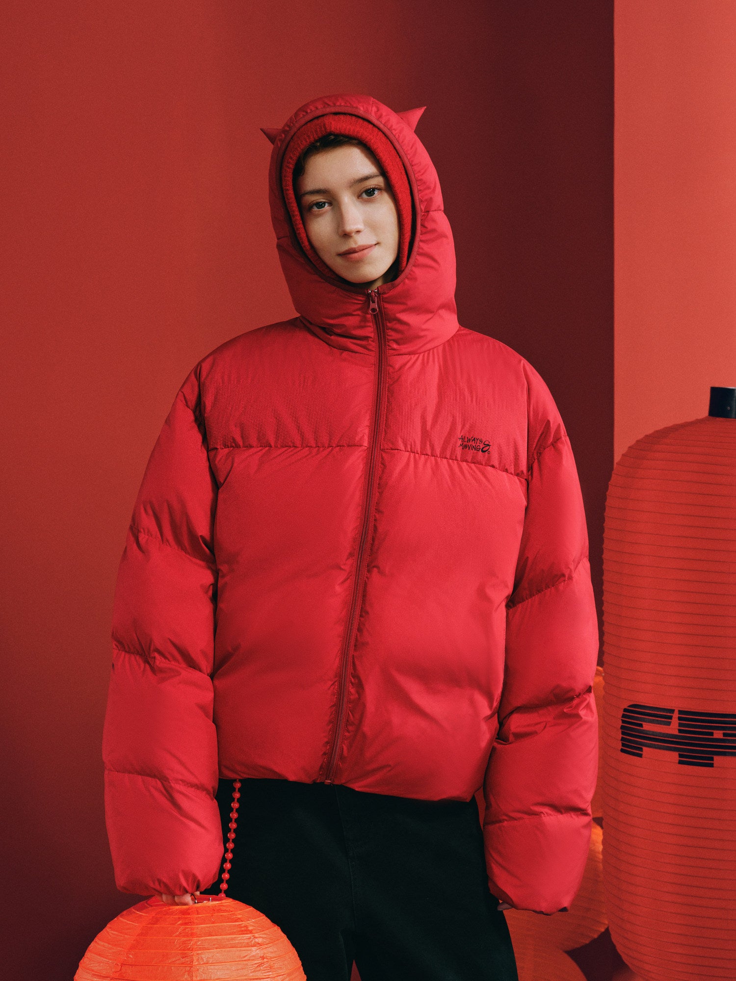 FPA Textured Hooded Down Jacket – Chinese New Year Red Couple Winter Coat