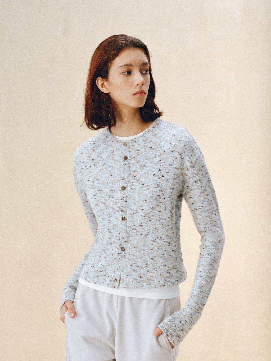 FPA Iridescent Marl Short Cardigan Sweater – Autumn/Winter Long-Sleeve Knit Jacket for Women