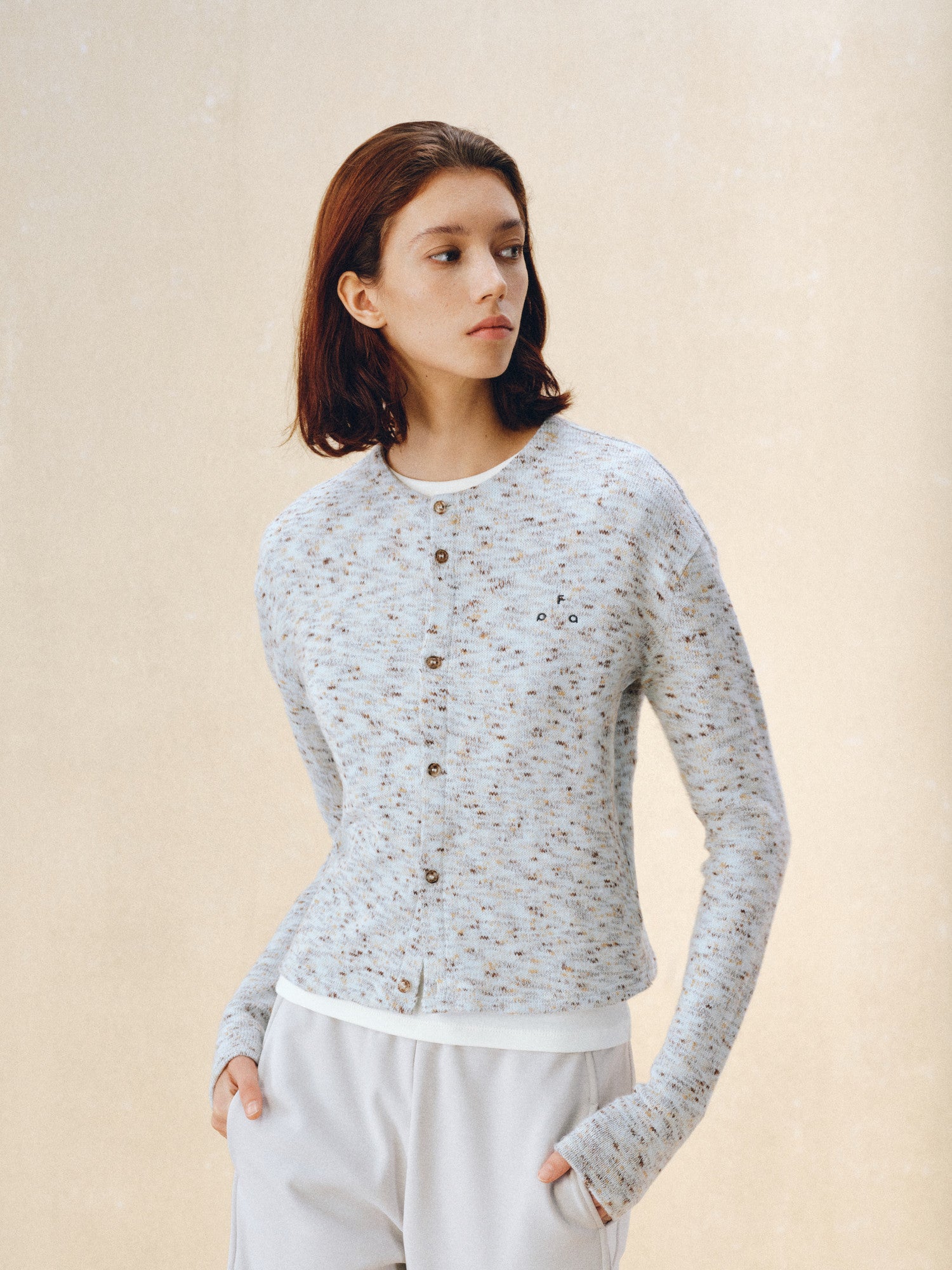 FPA Iridescent Marl Short Cardigan Sweater – Autumn/Winter Long-Sleeve Knit Jacket for Women