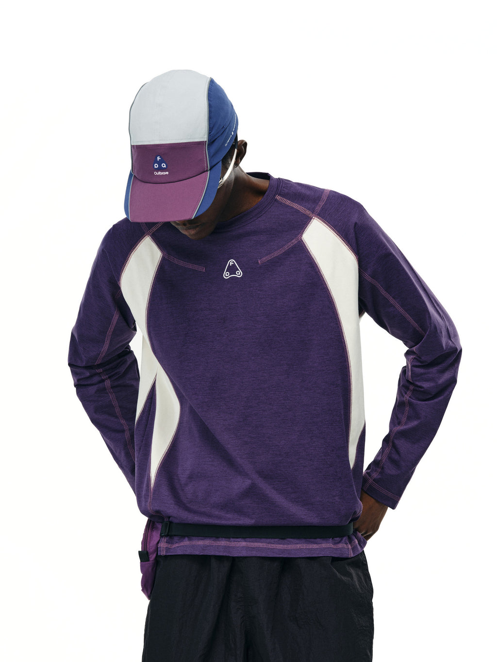 FPA Color-Block Stitching Sports T-Shirt | Chinese Streetwear Fall Loose Fit American Style Design Crew Neck Long Sleeve