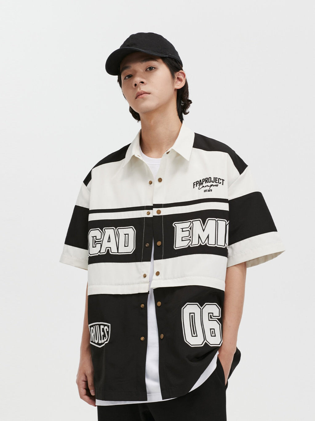 FPA Detachable Racing Short-Sleeve Shirt 2023 New Design Trendy Chinese Streetwear Loose Retro Shirt for Men