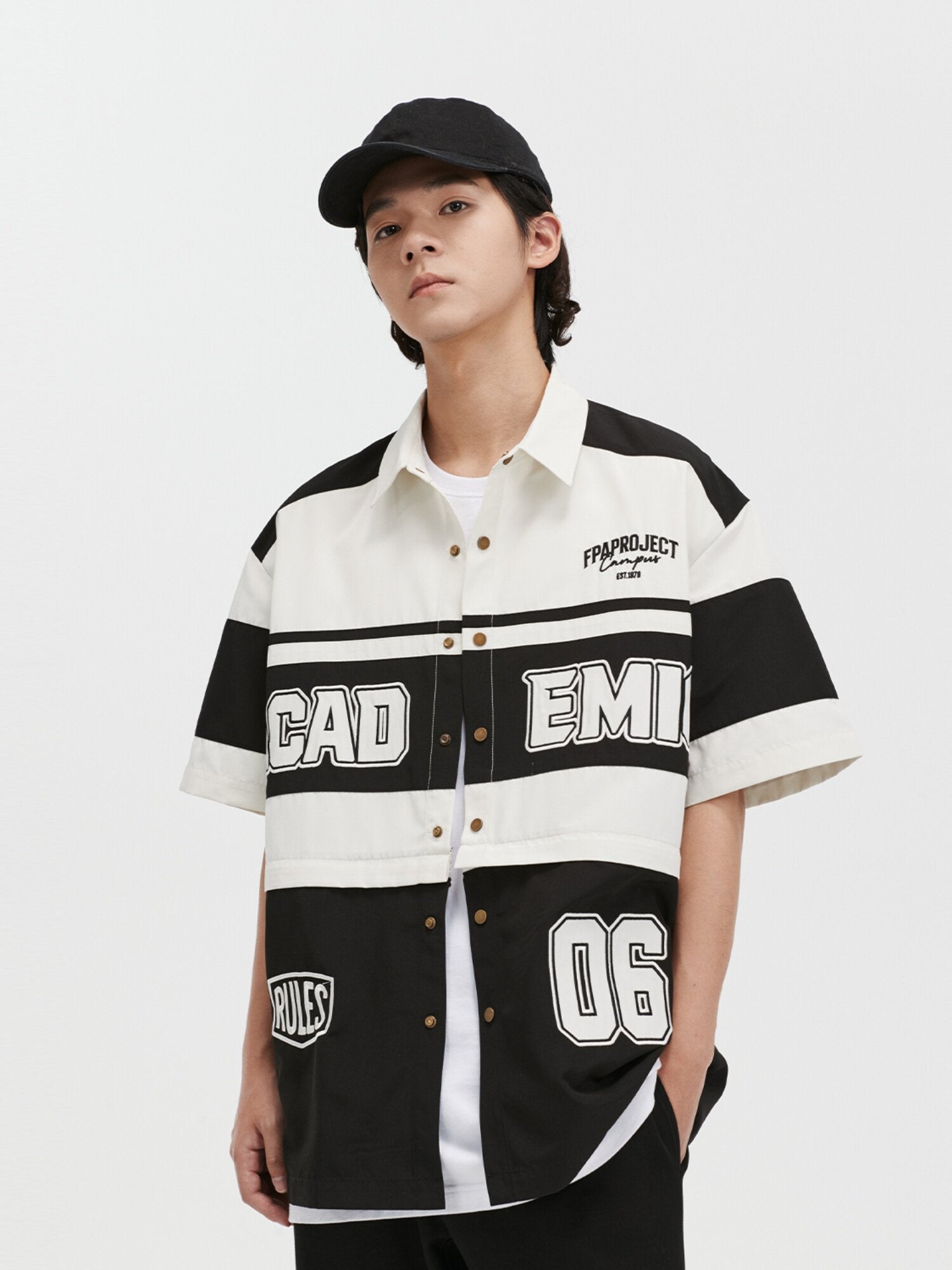 FPA Detachable Racing Short-Sleeve Shirt 2023 New Design Trendy Chinese Streetwear Loose Retro Shirt for Men