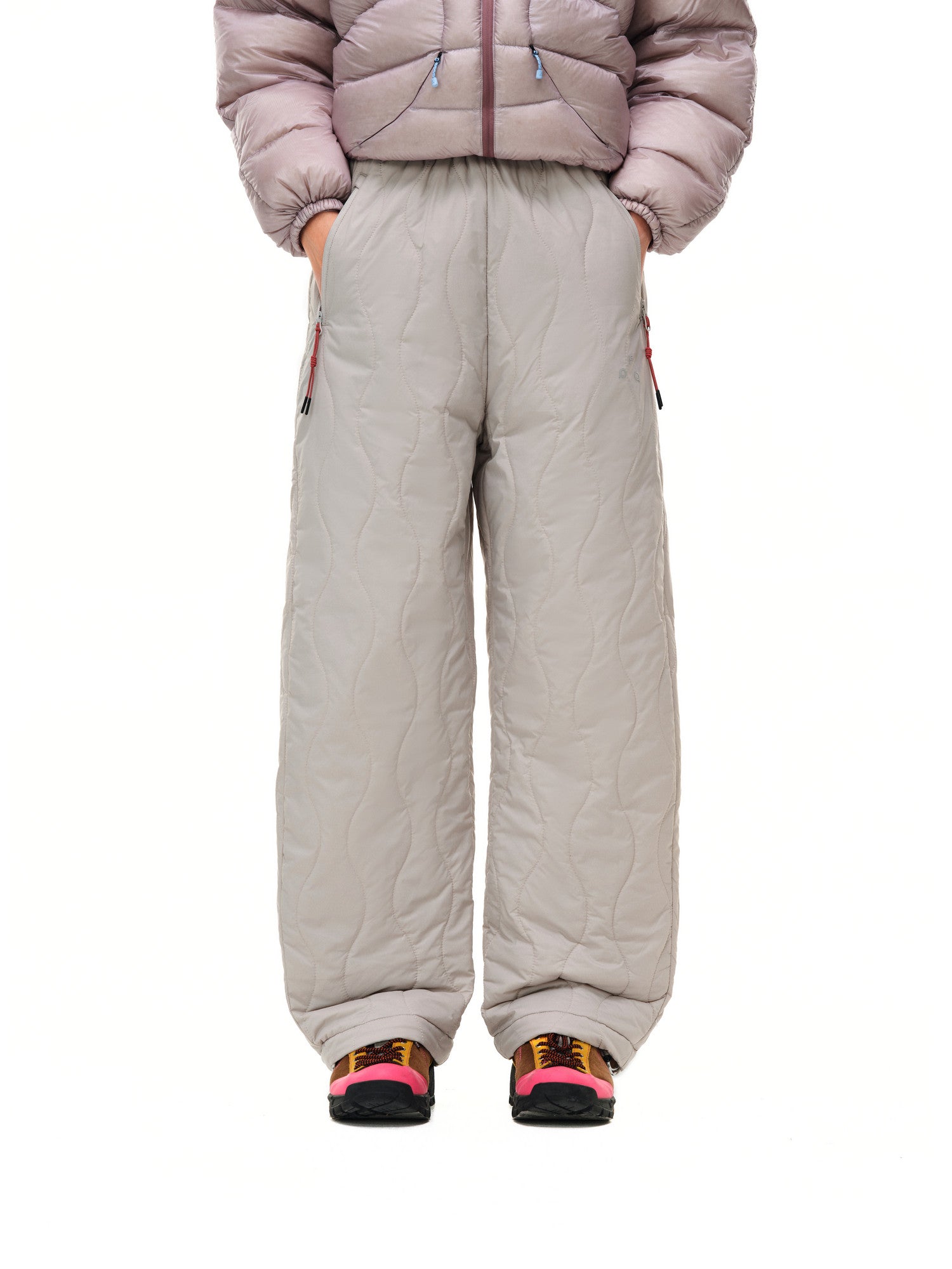 FPA Outdoor New Thinsulate Lightweight Quilted Cotton Pants – Winter Warm Casual Straight-Leg Trousers in White-Gray