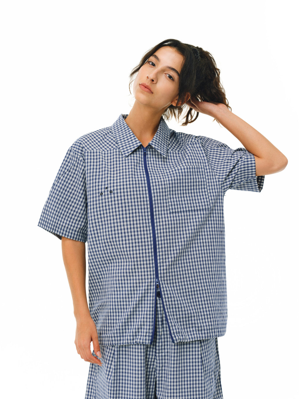 FPA Casual Plaid Embroidered Logo Short-Sleeve Shirt – Unisex Loose Fit Zip-Up Summer Camp Collar Shirt