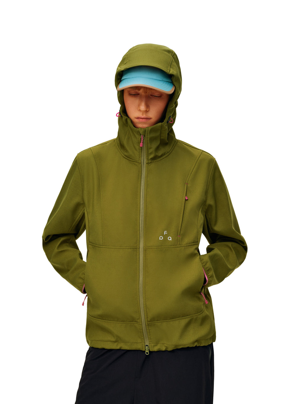 FPA Three-Proof Outdoor Softshell Hooded Jacket for Men and Women, Mountain Hiking, Abrasion-Resistant, Color-Blocking, Drawstring, Autumn Couple Jacket