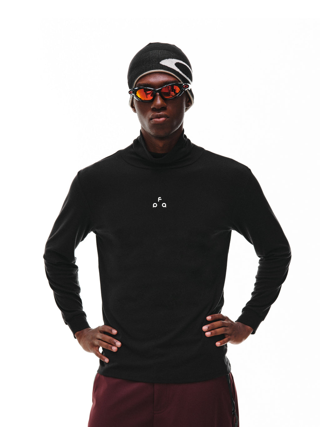 FPA Wool High Neck Long Sleeve Base Layer with Triangle Logo - Spring/Fall Basic Logo Casual Inner Wear Black T-Shirt