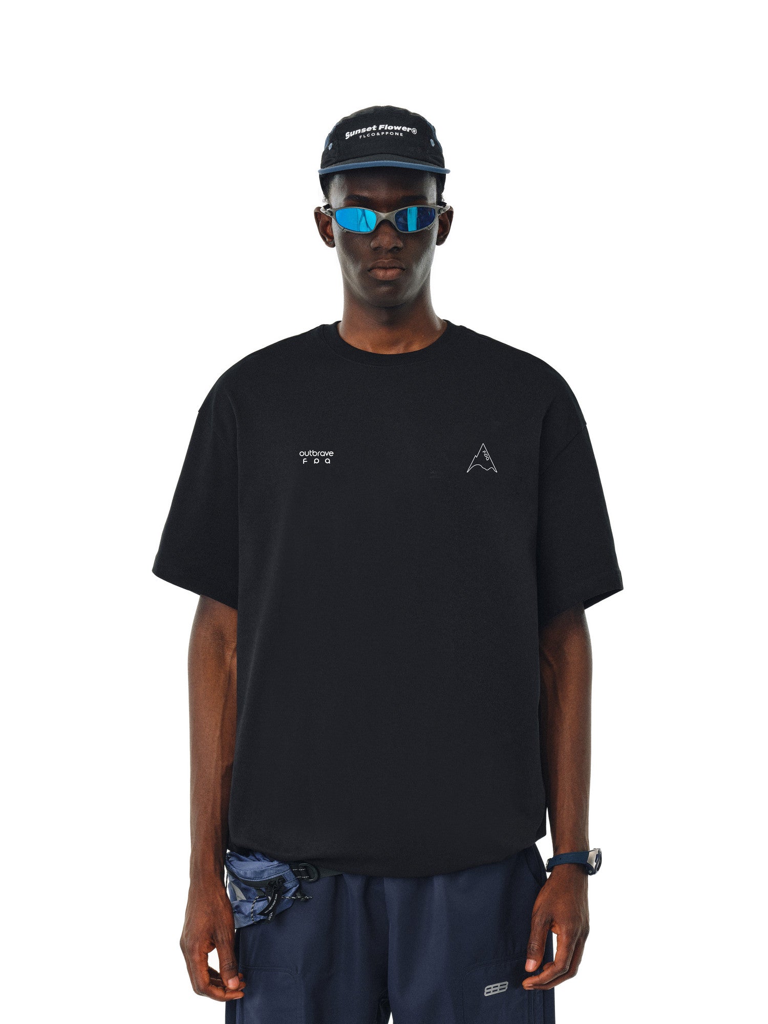 FPA Cool-Touch Ice-Skin Athletic 5-Sleeve T-Shirt, Chinese Streetwear Trend, Summer Loose Round Neck Heavyweight Black Short Sleeve