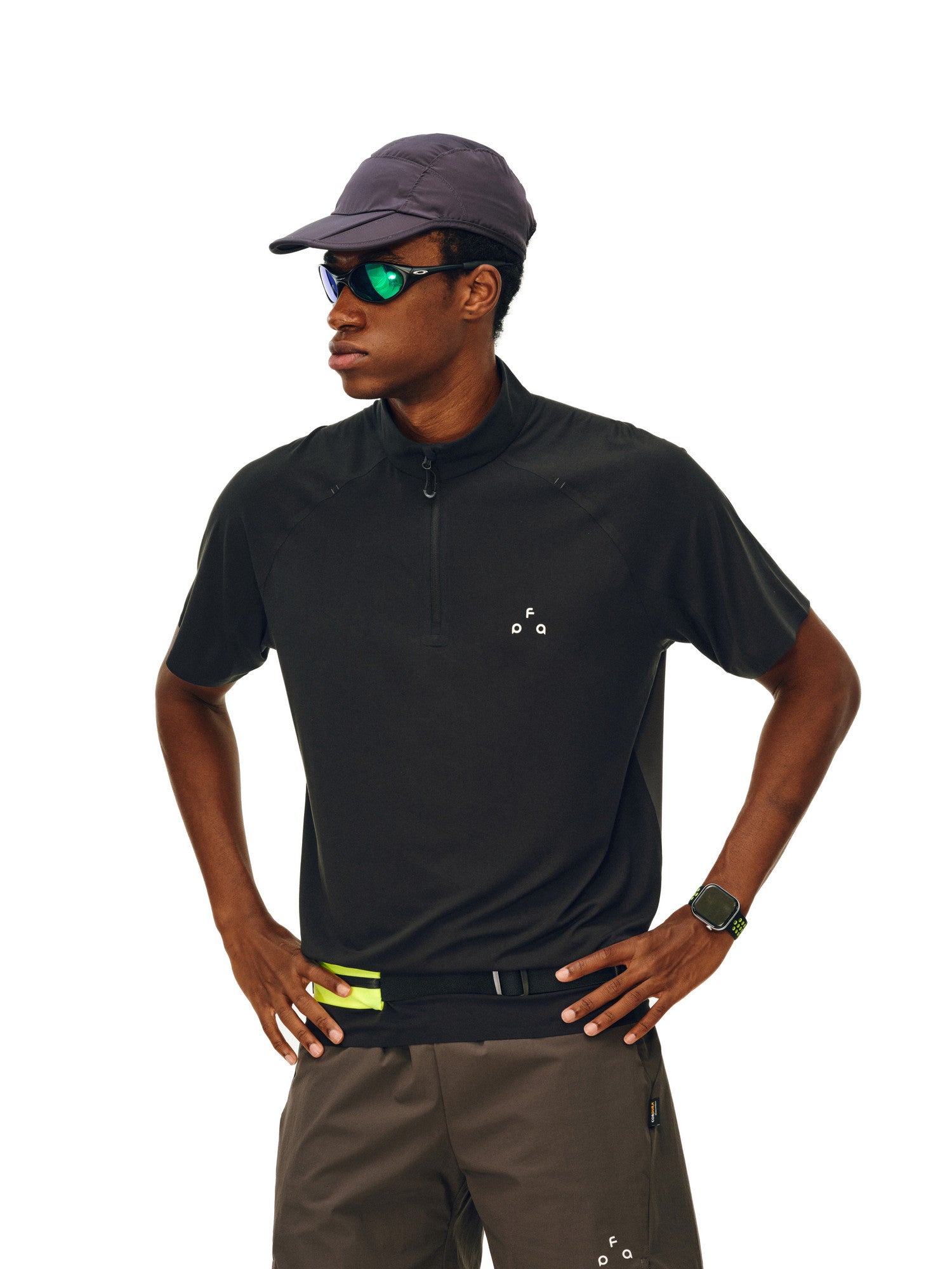FPA Cooling Quick-Dry Breathable Contrast Tape Half-Zip Sports Short Sleeve T-Shirt for Men, Summer Casual Half High Collar