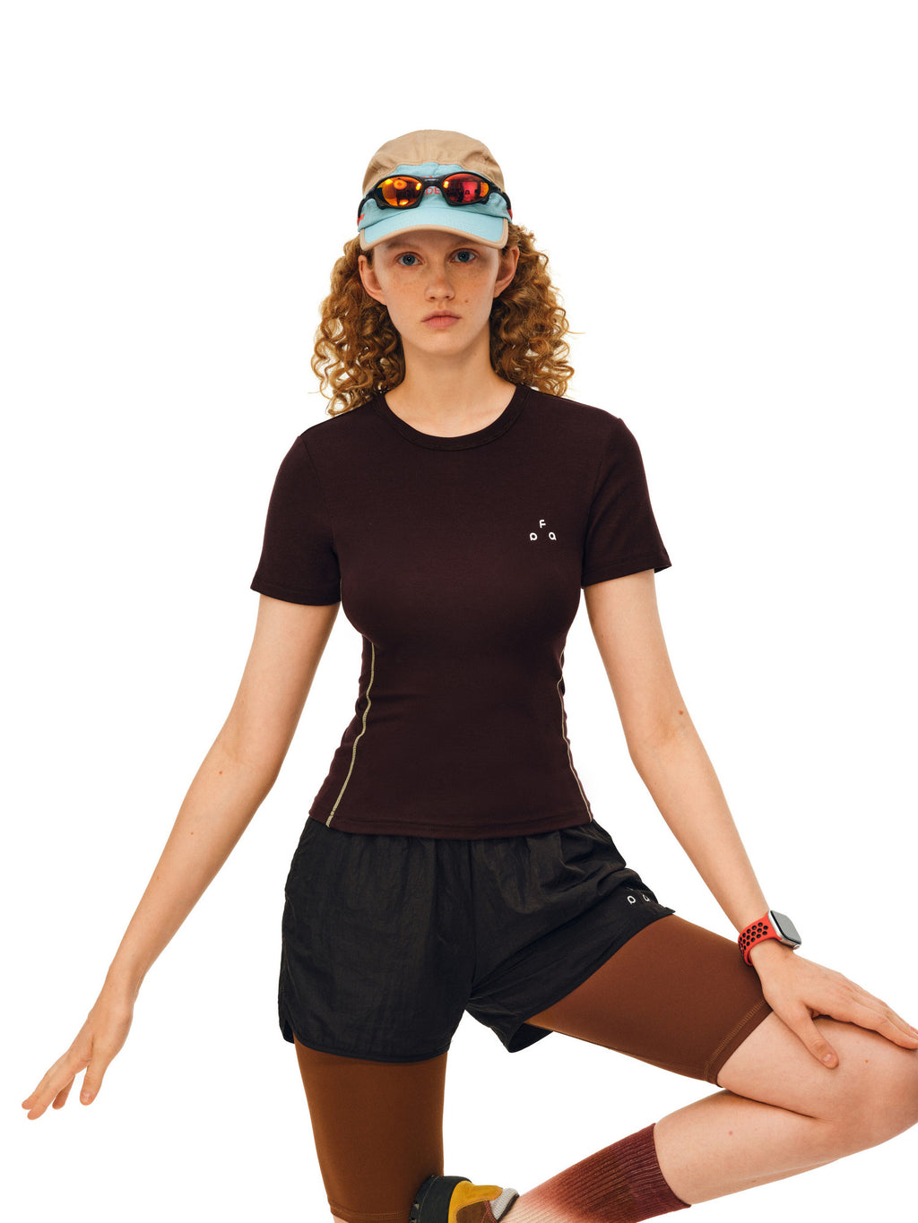 FPA Lyocell Wool Stretch Contrast Short Sleeve Summer Round Neck Slim Fit Basic Logo Casual T-Shirt for Women