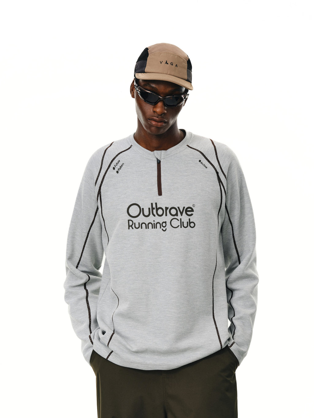 FPA Color-Block Contrast Stitch Long Sleeve Half-Zip T-Shirt for Couples, American Streetwear Outdoor Style