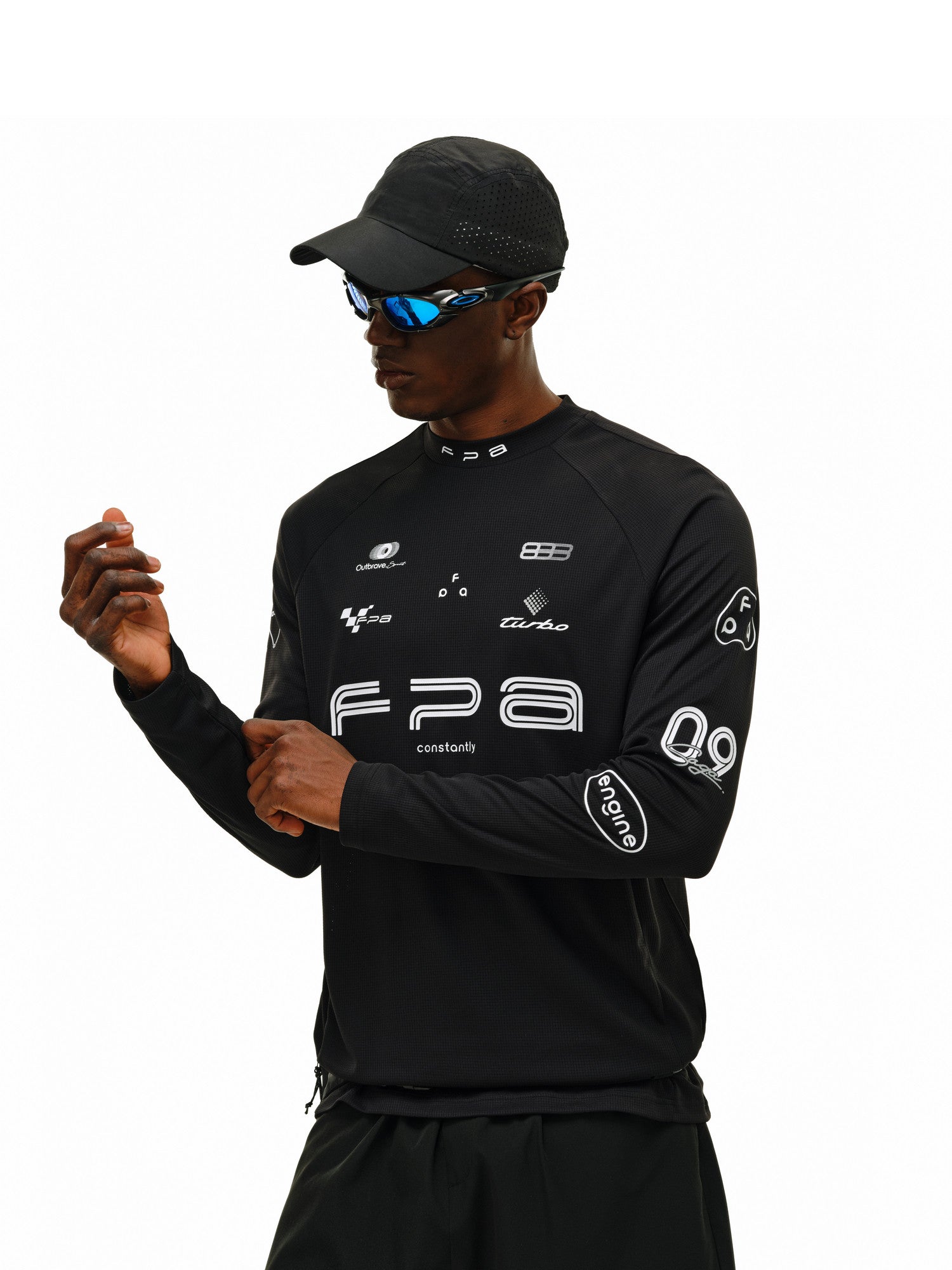 FPA Moisture-Wicking Half-Zip Long-Sleeve Base Layer for Spring Outdoor Sports, Printed White/Black Men's T-Shirt