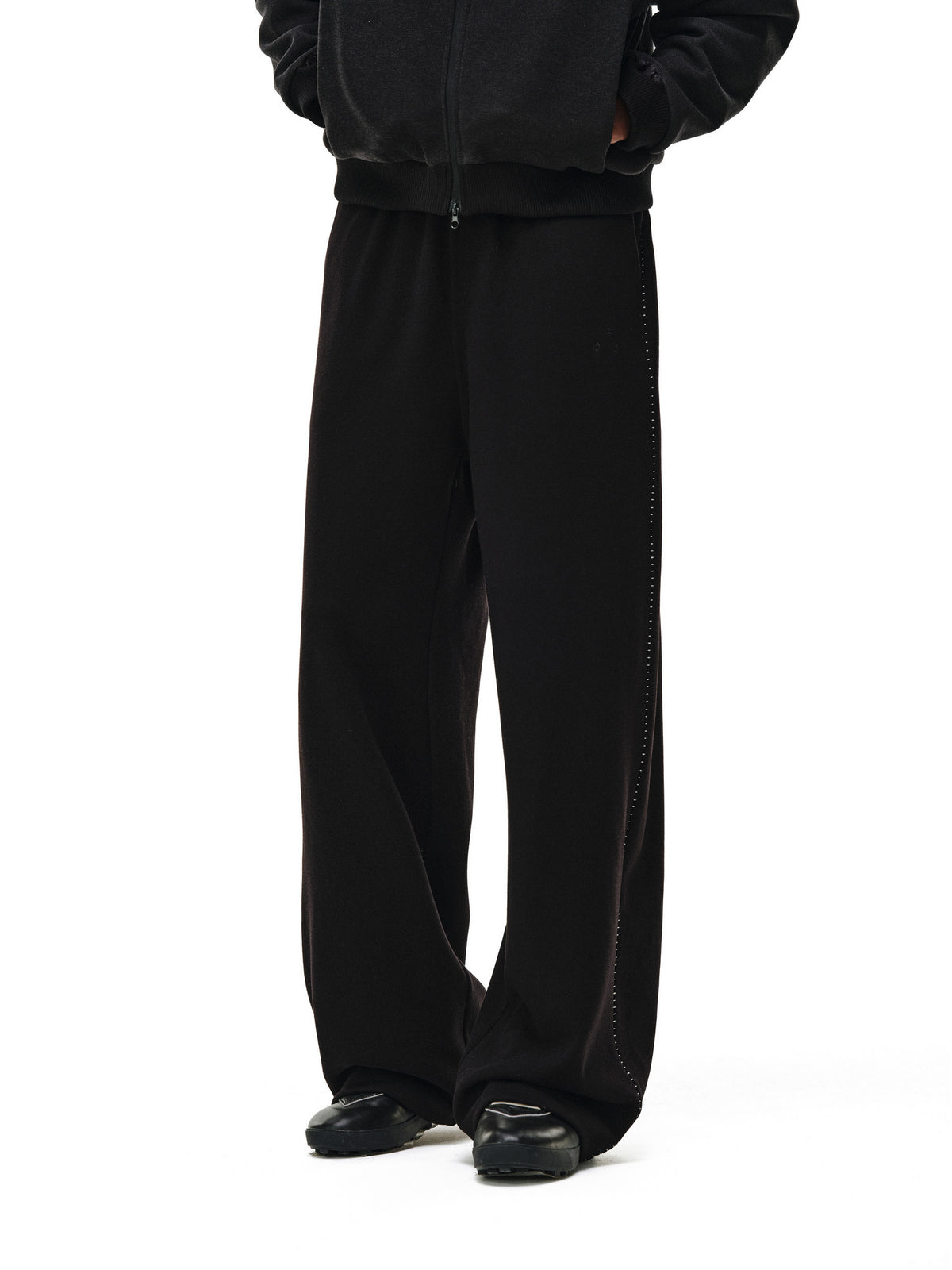 FPA Tencel Wool Textured Contrast Stitch Curved-Leg Trousers – Autumn/Winter Relaxed Wide-Leg Unisex Casual Pants