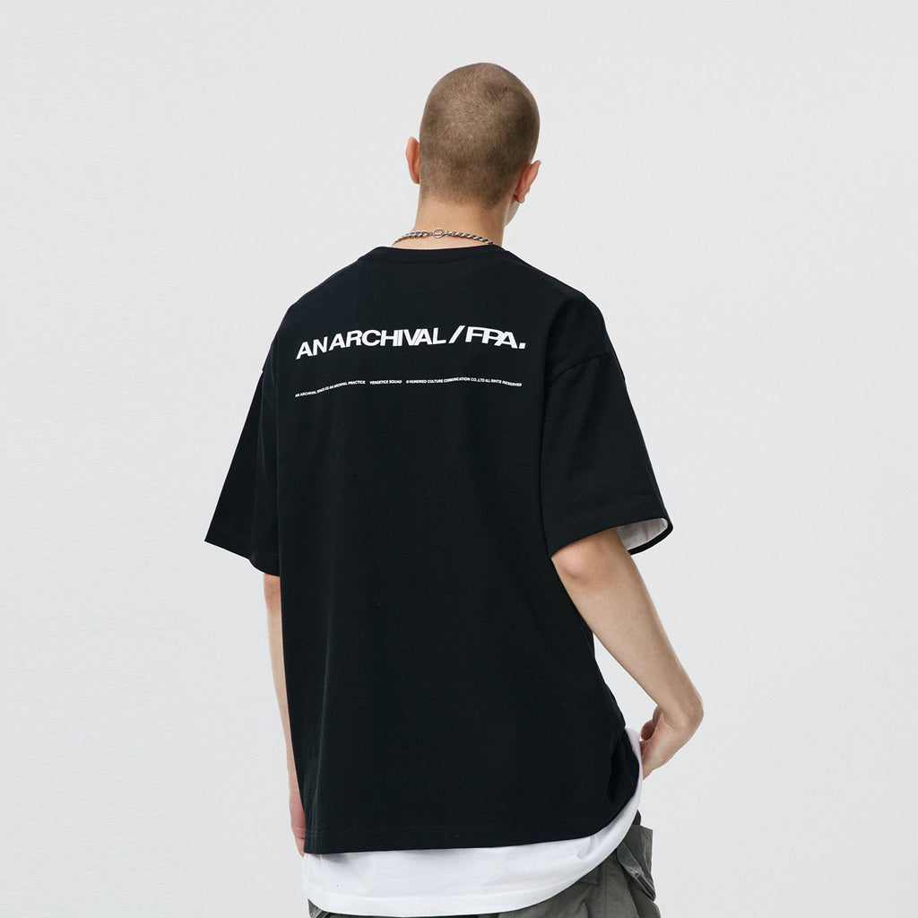 FPA Basic Black Pure Cotton Short-Sleeve T-Shirt, Chinese Streetwear Trend, Loose Summer Crew Neck Half Sleeve for Men