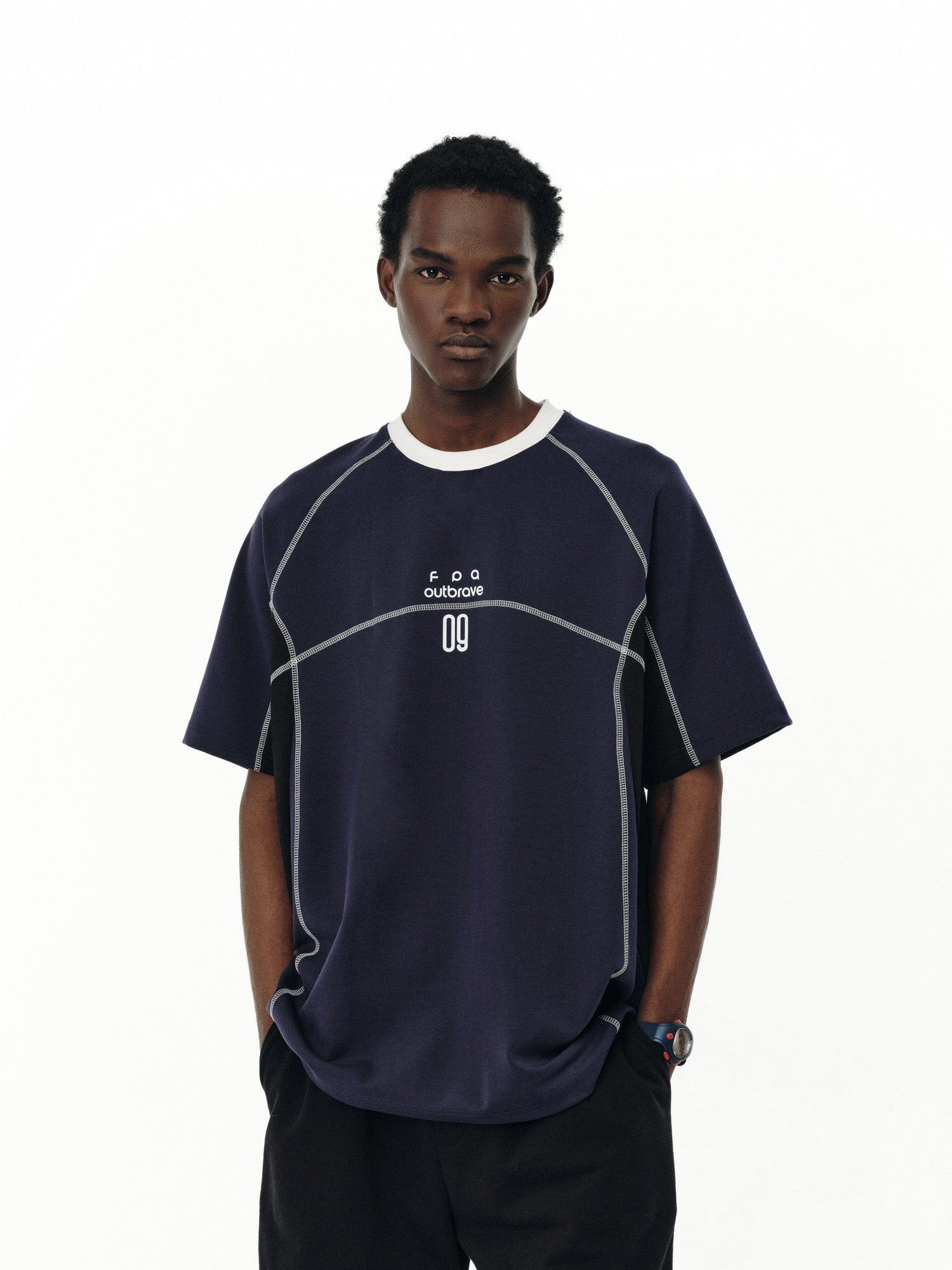 FPA Color-Block Contrast Crew Neck Sports Short Sleeve T-Shirt 2026 Summer New Style American Casual Couple Half Sleeve Tee