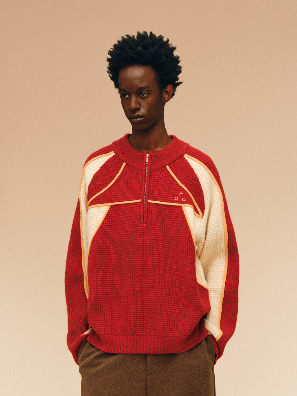 FPA Half-Zip Sports Outdoor Color-Block Knit Sweater - Chinese New Year Red