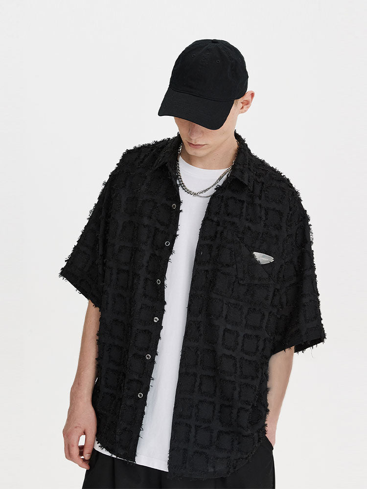 FPA Fringe Plaid Short-Sleeve Shirt – Summer Streetwear Unisex Loose Half-Sleeve Shirt