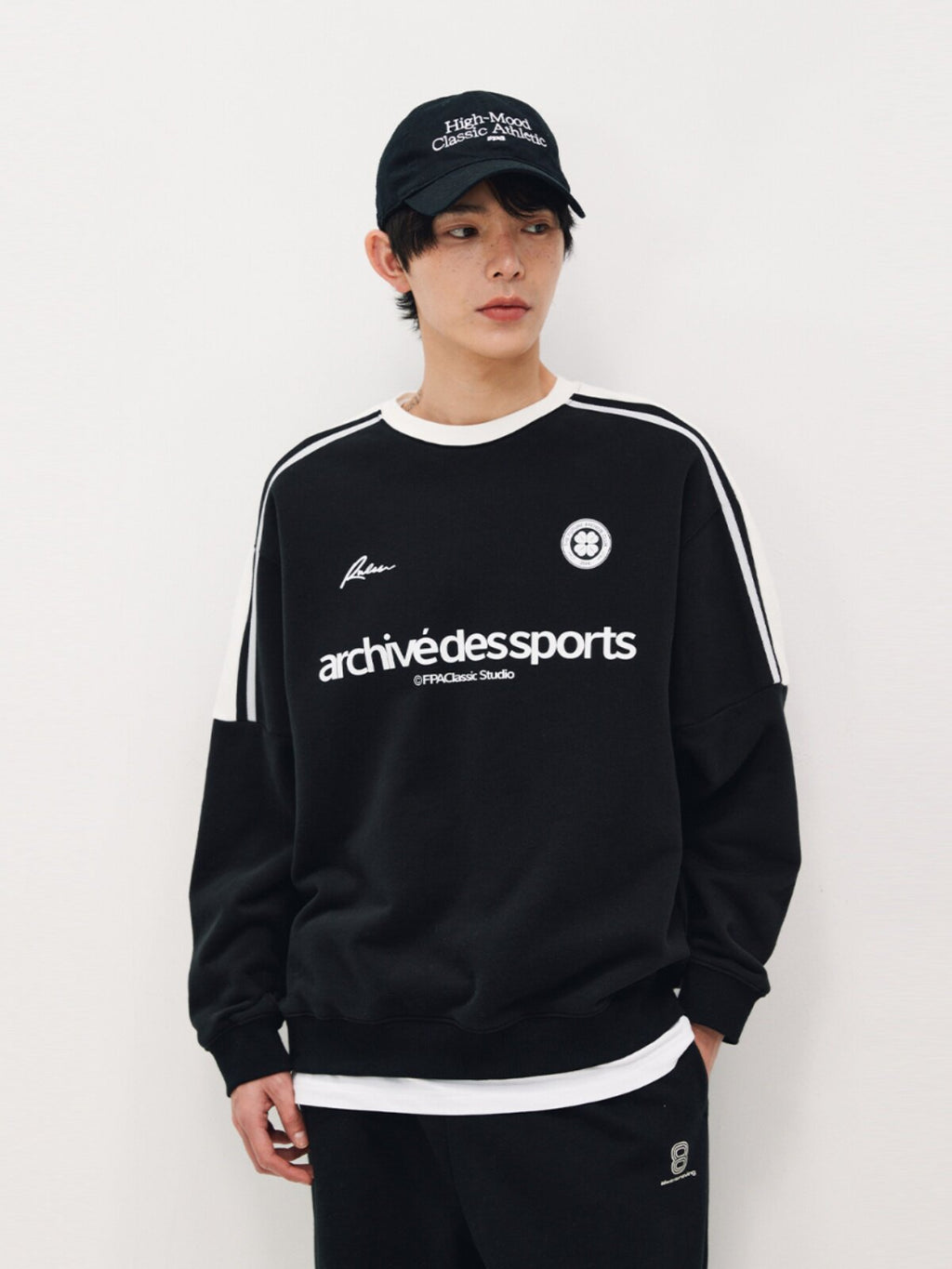 FPA Webbing Panel Contrast Retro Athletic Sweatshirt 2024 New Spring/Autumn Loose Fit Crew Neck Pullover Long Sleeve Men
